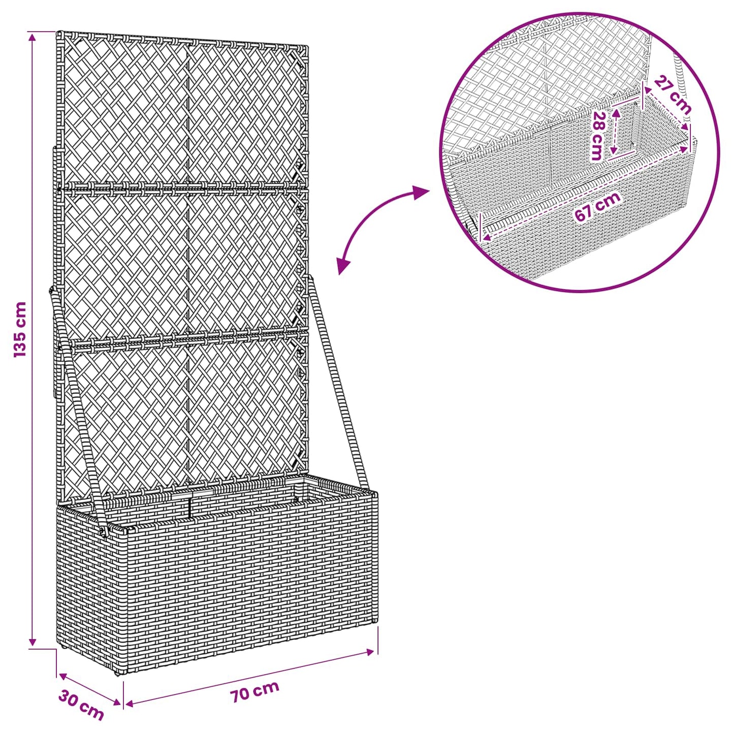 vidaXL Κηποτινάκι με Τρέλα Γκρι 70 x 30 x 135 εκ. συνθετικό ρατάν