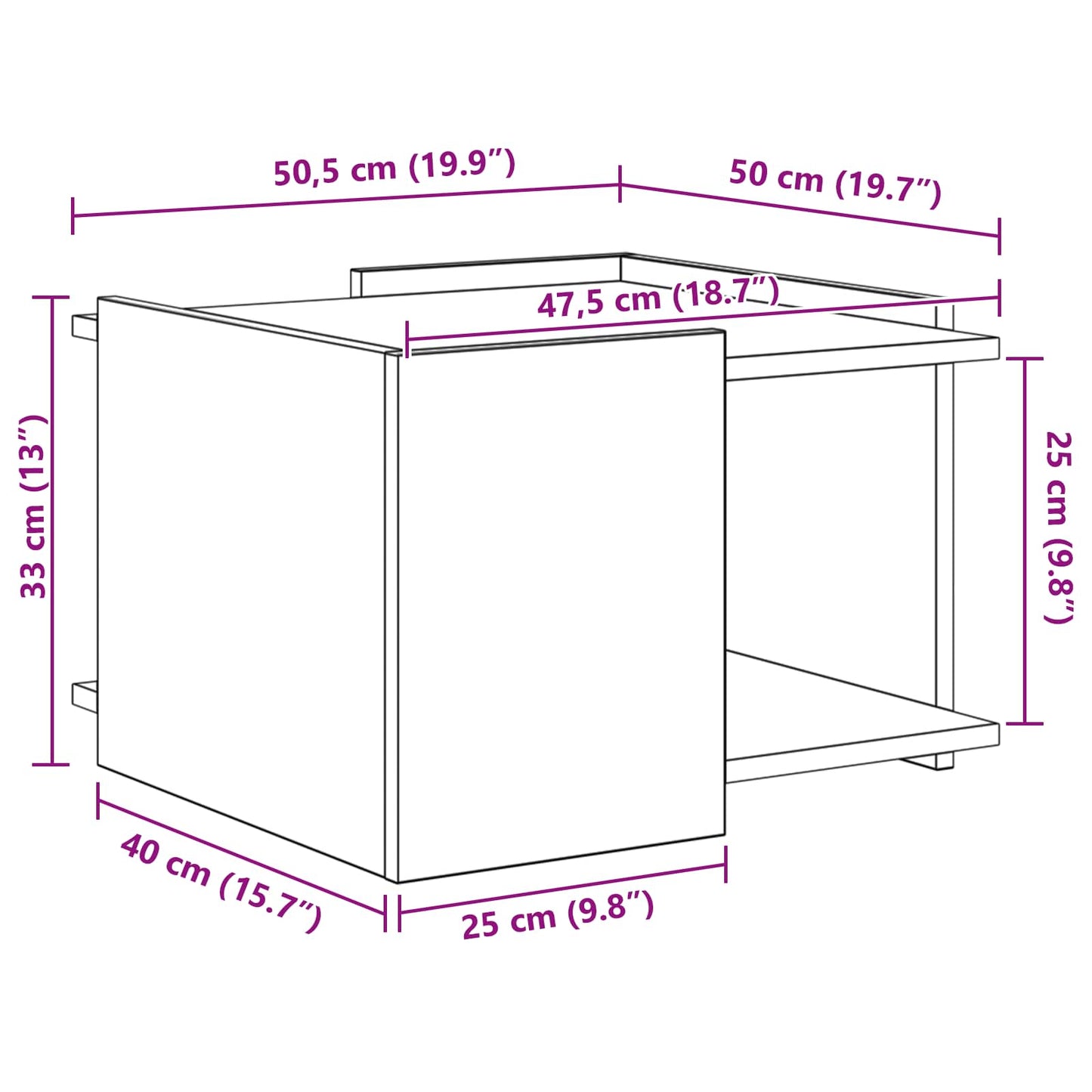 vidaXL Τραπεζάκι σαλονιού Sonoma Δρυς 50,5 x 50 x 33 εκ.