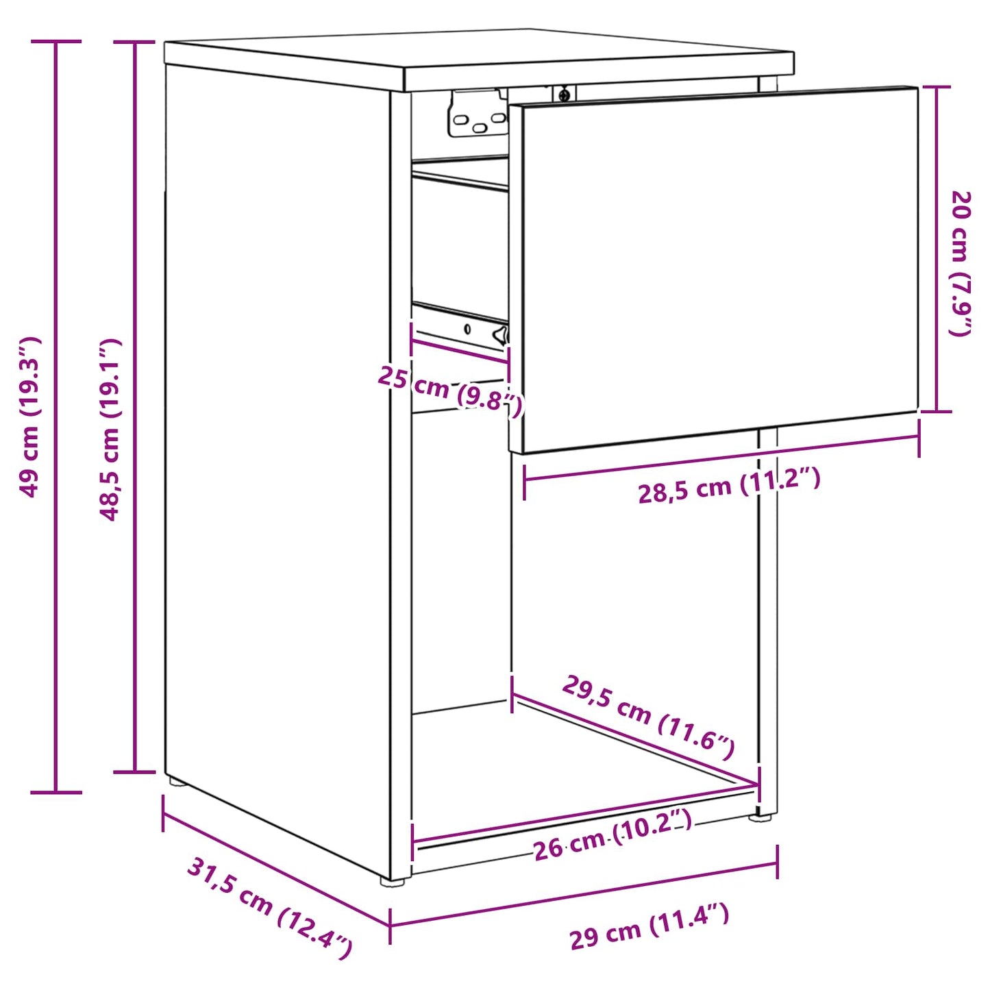 vidaXL Ντουλάπι κρεβατιού Λευκό 29 x 31,5 x 49 εκ Επεξεργασμένο Ξύλο