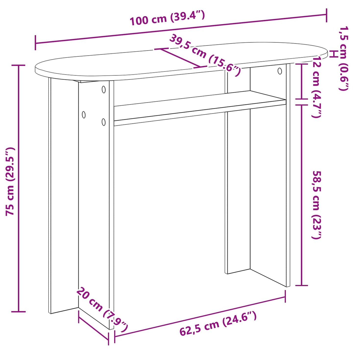 vidaXL Τραπέζι κονσόλας Sonoma Δρυς 100 x 39,5 x 75 εκ