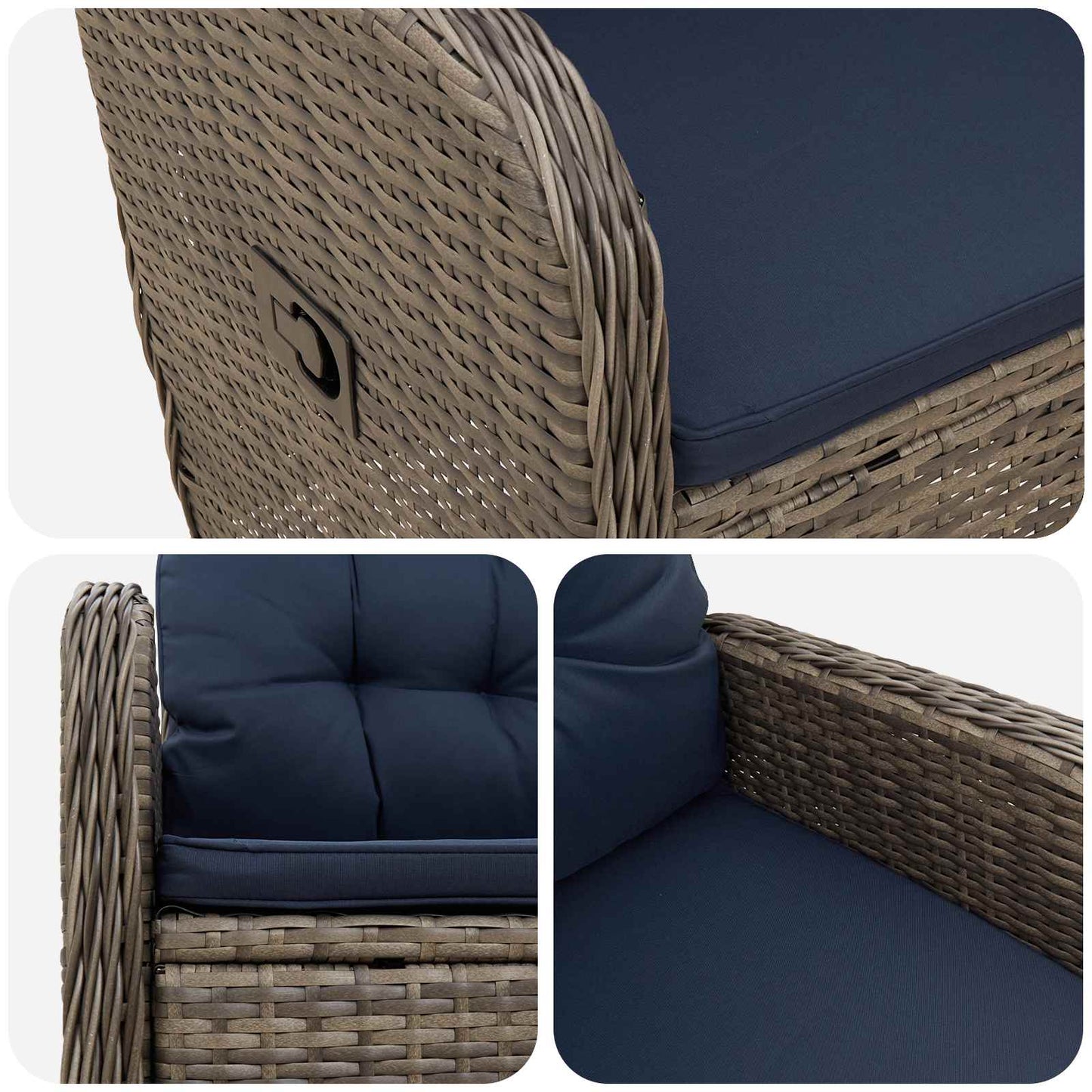 vidaXL Ανακλινόμενη καρέκλα κήπου Γκρι και Navy Blue συνθετικό ρατάν