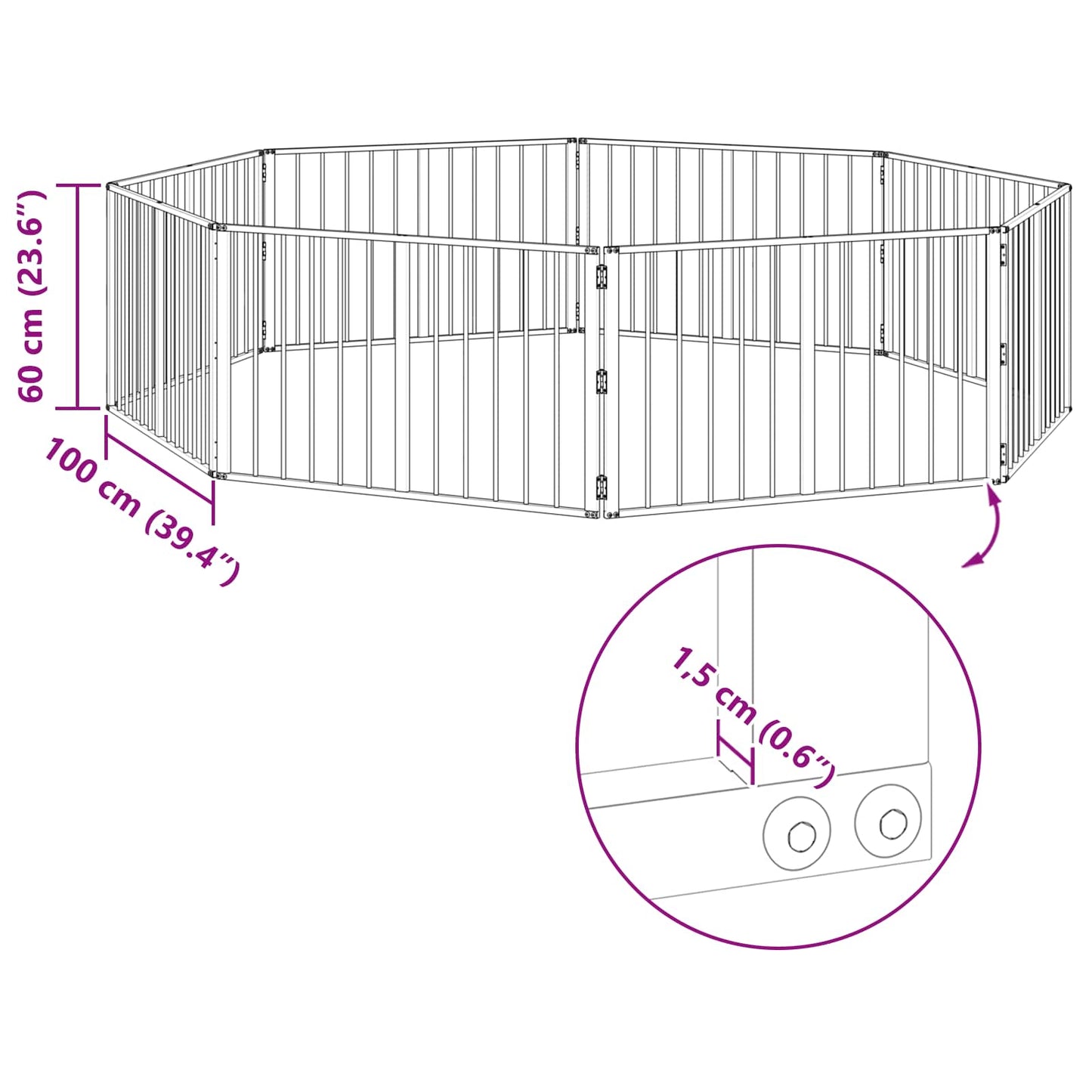 vidaXL Πόρτα Σκύλου 8 τμχ. Μαύρο 100 x 60 cm Επικαλυμμένος Χάλυβας