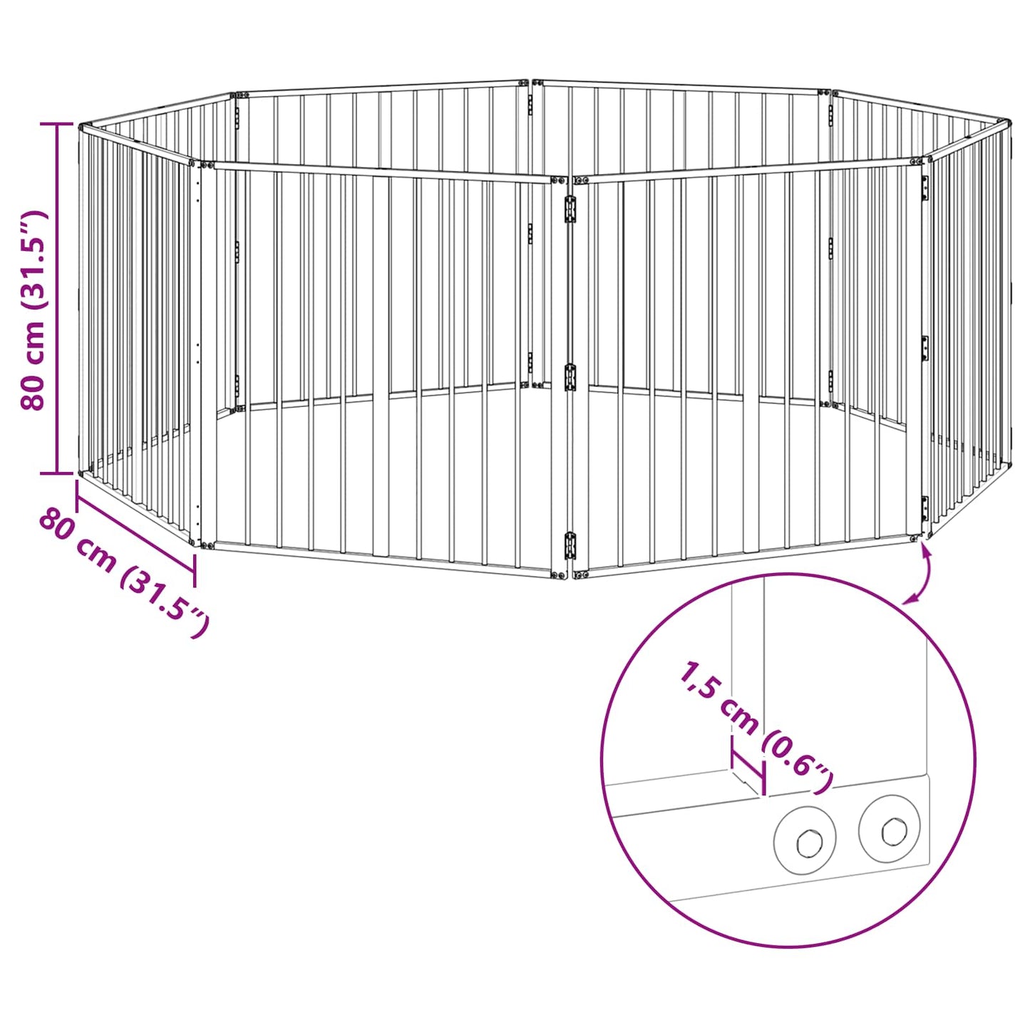 vidaXL Πόρτα Σκύλου 8 τμχ. Μαύρο 80 x 80 cm Επικαλυμμένος Χάλυβας
