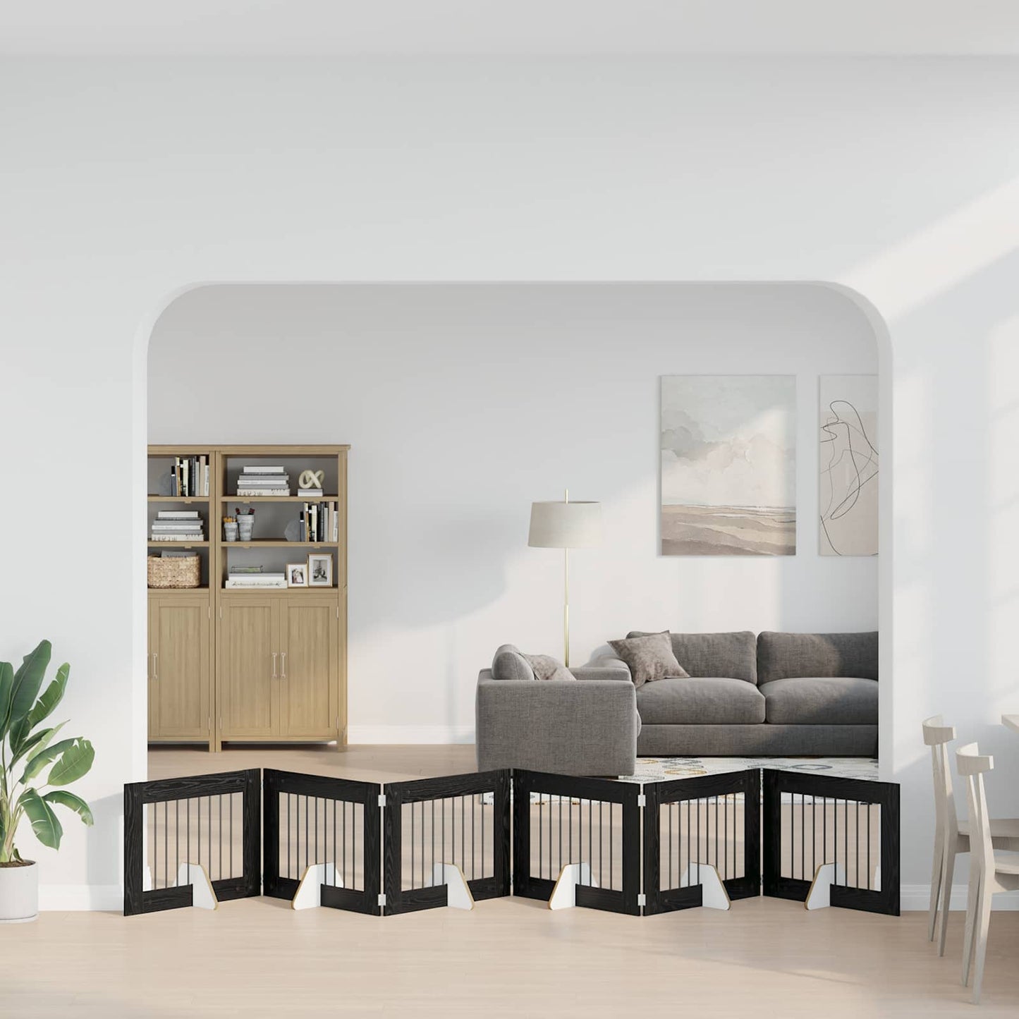 vidaXL Στερεωμένη γυαλιστερή πύλη για σκύλους 6 τμχ. Μαύρη Δρυς 482 εκ