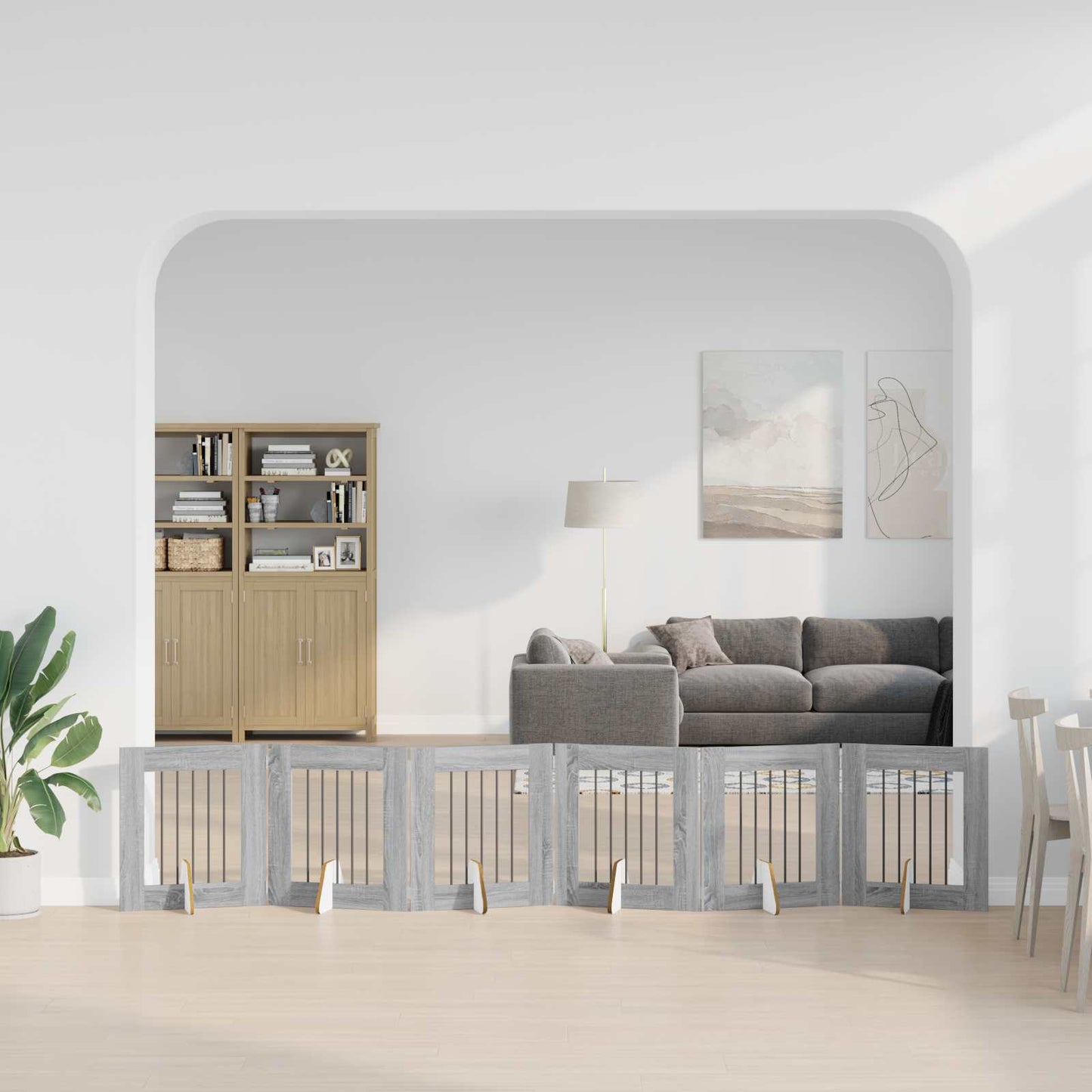 vidaXL Στερεωμένη γυαλιστερή πύλη για σκύλους 6 τμχ. Γκρι Sonoma