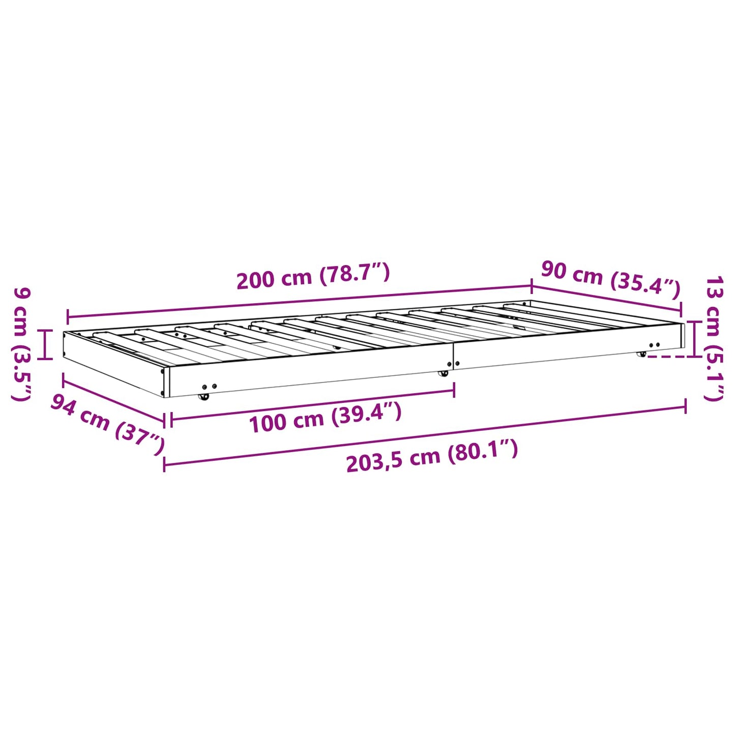 vidaXL Σκελετός Κρεβατιού Κερωτό καφέ 90 x 200 cm Στερεά ξυλεία πεύκου