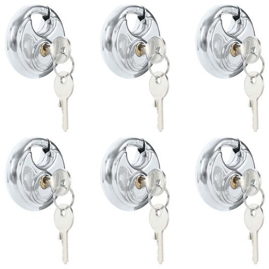 vidaXL Κλειδώματα Discus με Κλειδιά 6 pcs Ασημί 6 x 2.3 x 6 εκ