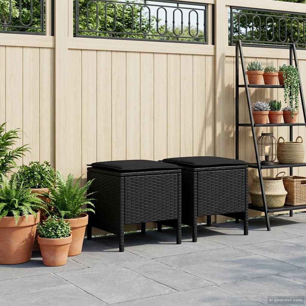 vidaXL Σκαμπό Κήπου 2 Τεμάχιο Μαύρο 38 x 38 x 45 cm Ράτα PE