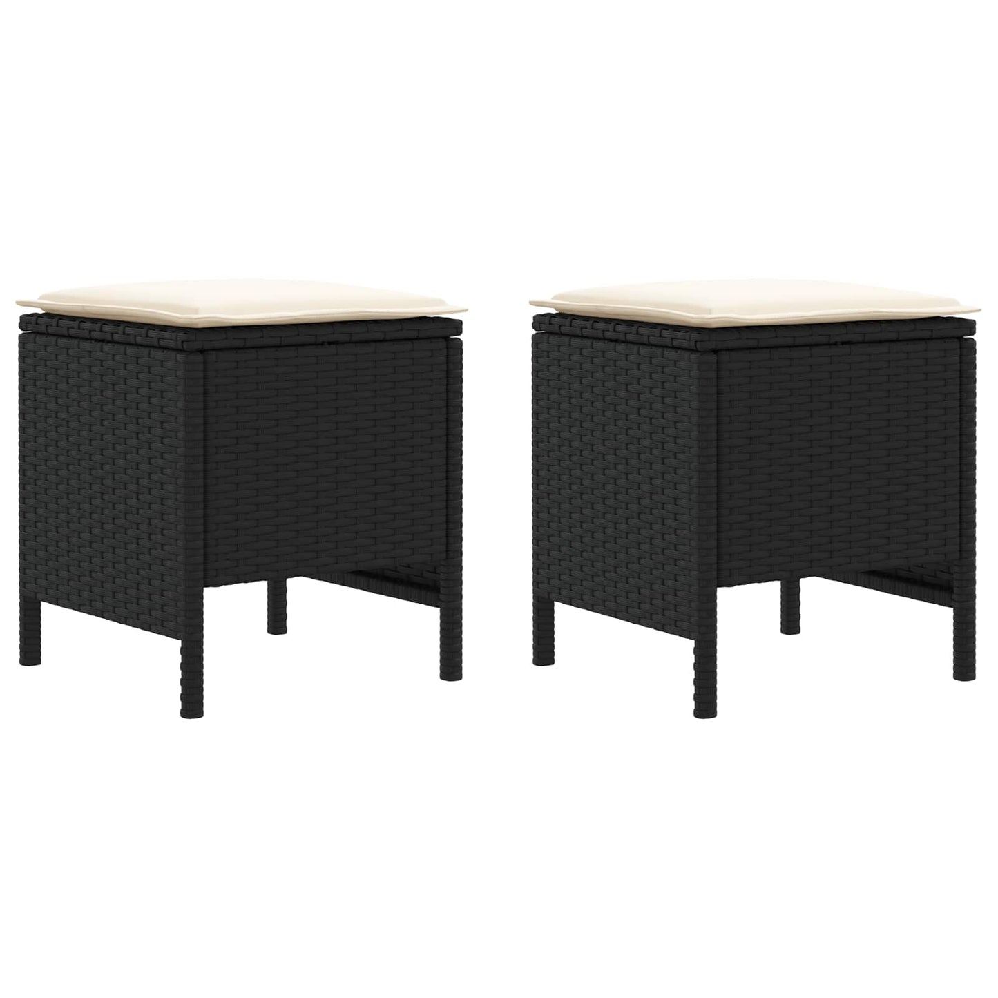 vidaXL Σκαμπό Κήπου 2 Τεμάχιο Μαύρο και Κρέμα 38 x 38 x 45 cm Ράτα PE