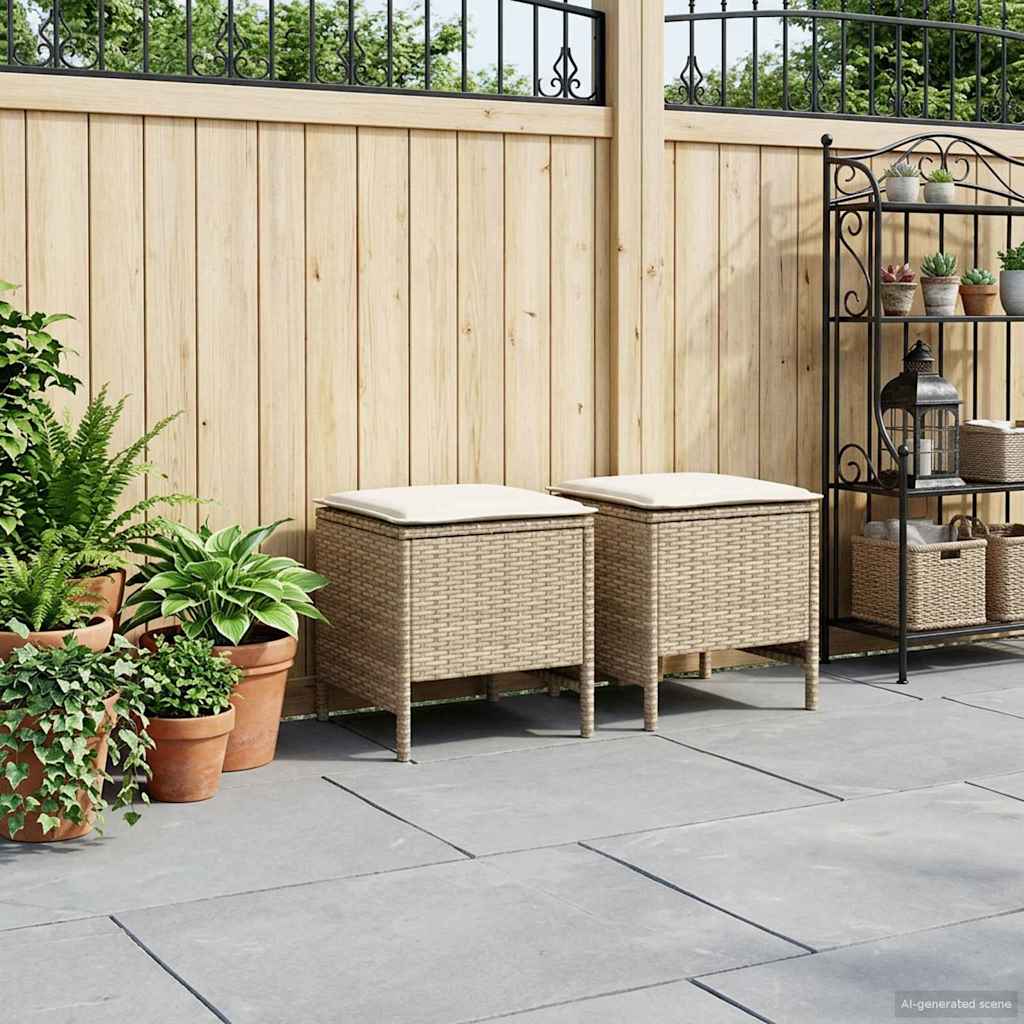 vidaXL Σκαμπό Κήπου 2 Τεμάχιο Μπεζ και Κρέμα 38 x 38 x 45 cm Ράτα PE