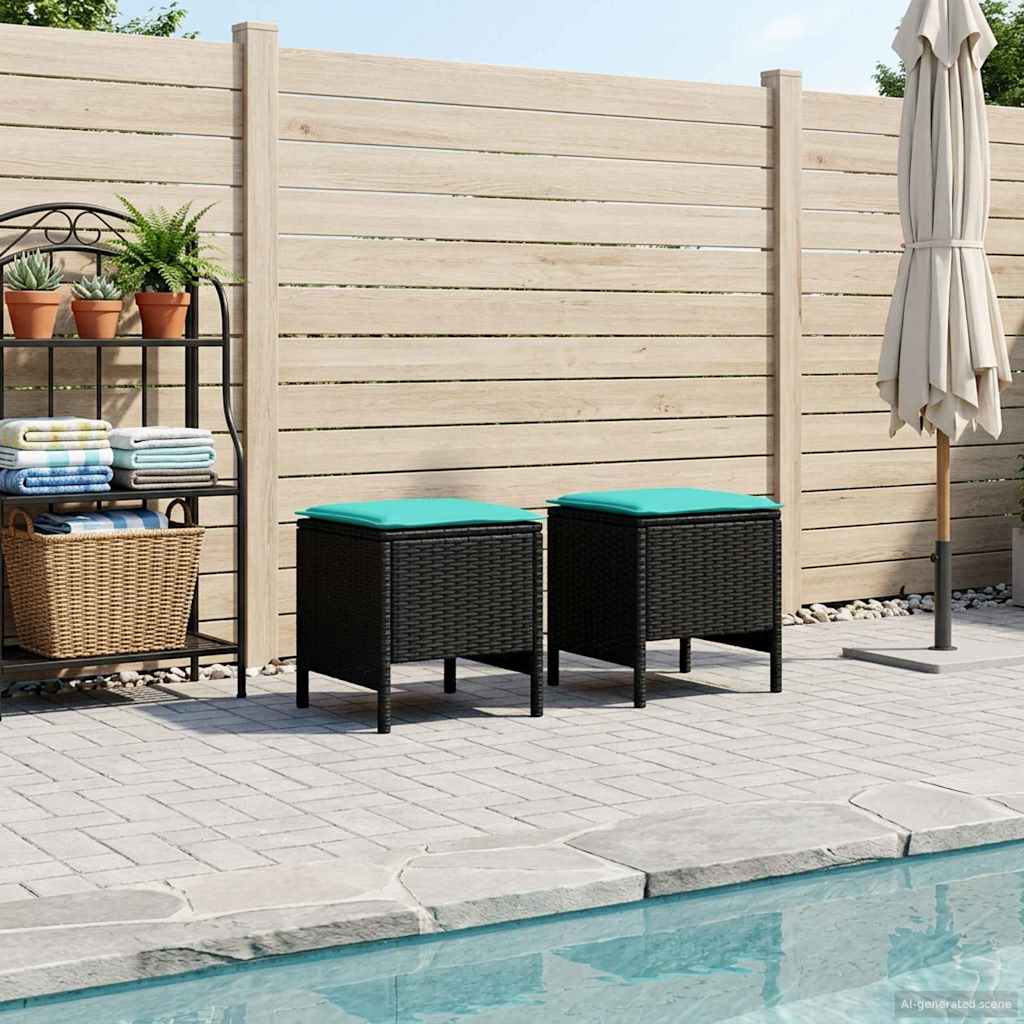 vidaXL Σκαμπό Κήπου 2 Τεμάχιο Μαύρο και Τυρκουάζ 38 x 38 x 45 cm