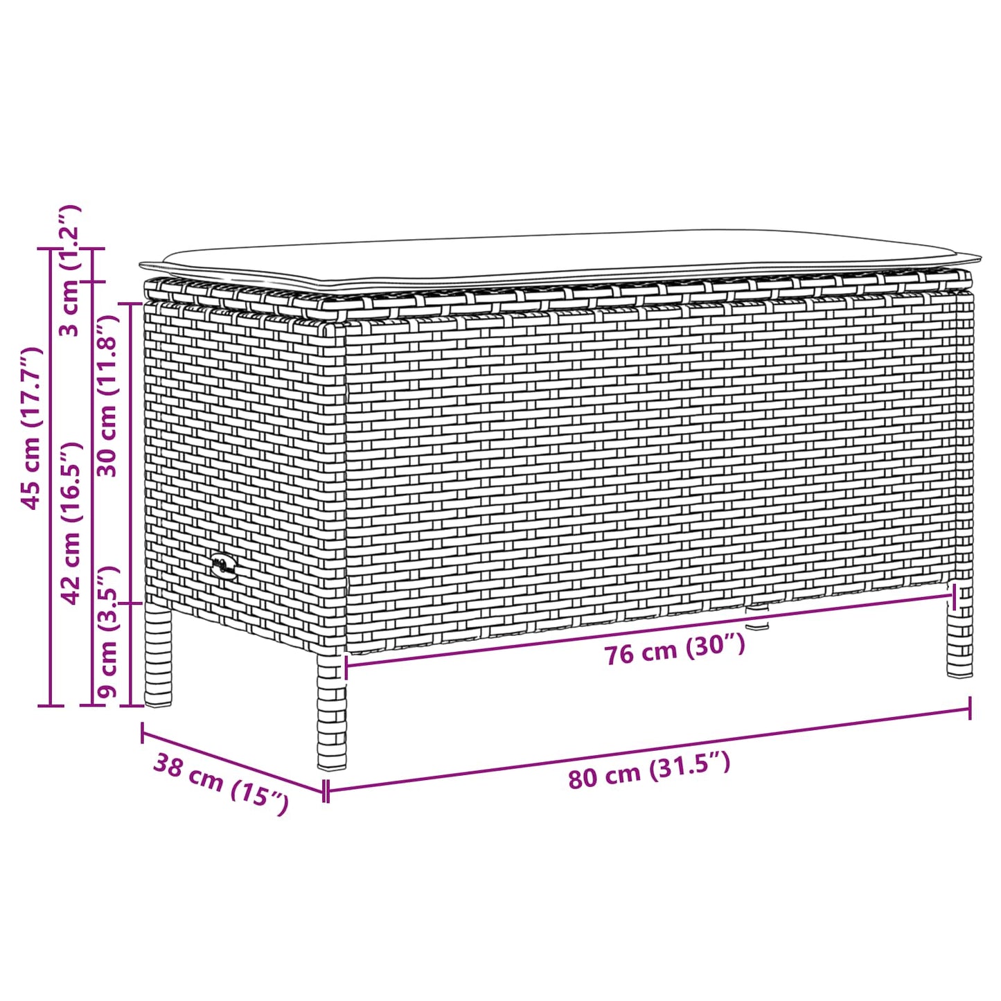 vidaXL Σκαμπό Κήπου Γκρι και Σκούρο Γκρι 80 x 38 x 45 cm Ράτα PE