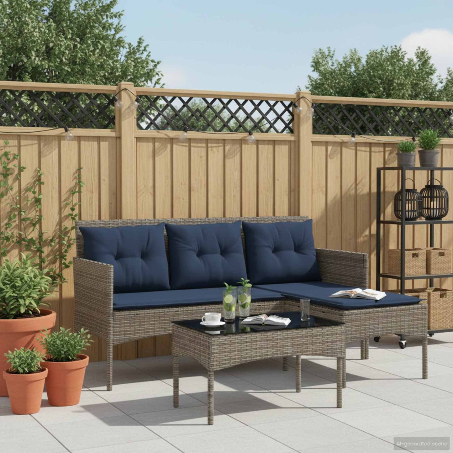 vidaXL Σετ Καναπέ Κήπου 2 pcs Γκρι και Navy Blue συνθετικό ρατάν