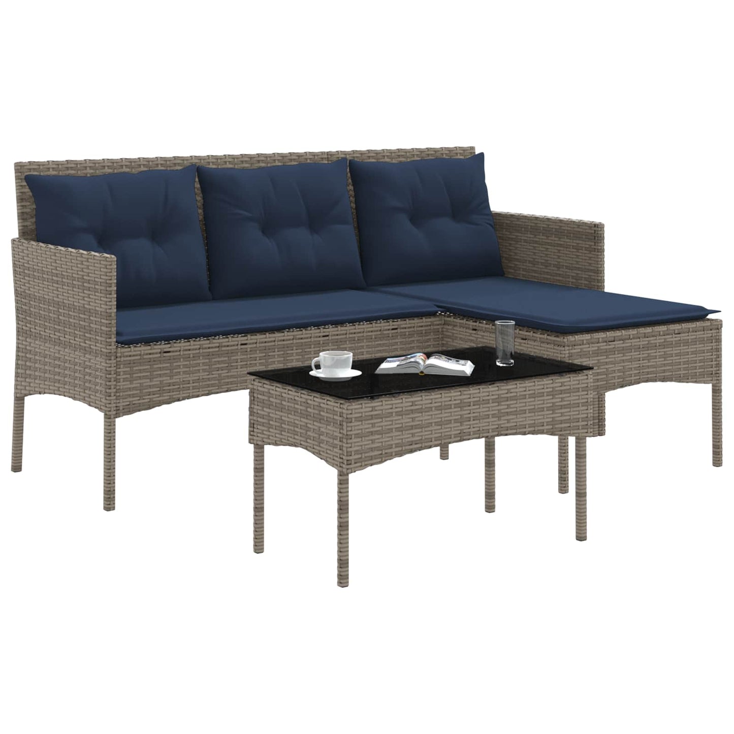 vidaXL Σετ Καναπέ Κήπου 2 pcs Γκρι και Navy Blue συνθετικό ρατάν
