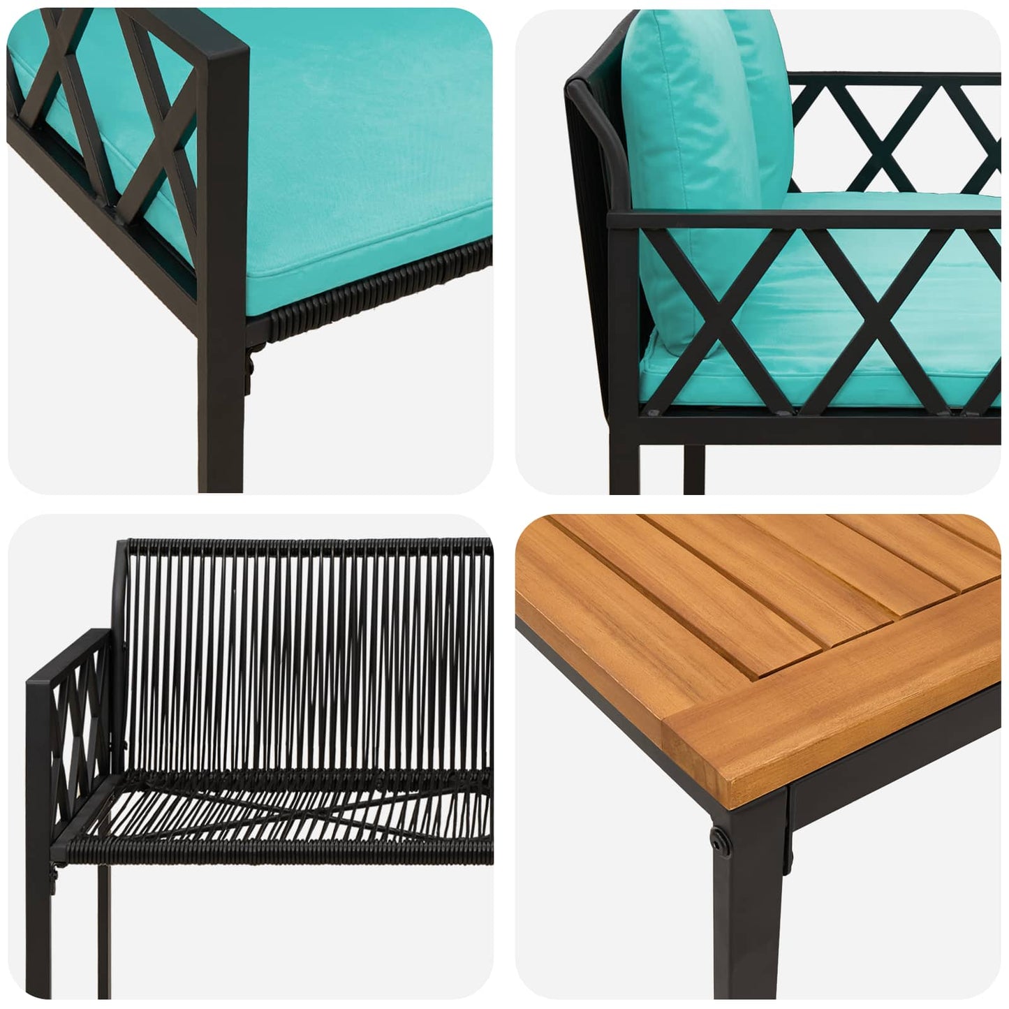 vidaXL Σετ Εξωτερικών Επίπλων 4 pcs Μαύρο και Τυρκουάζ συνθετικό ρατάν
