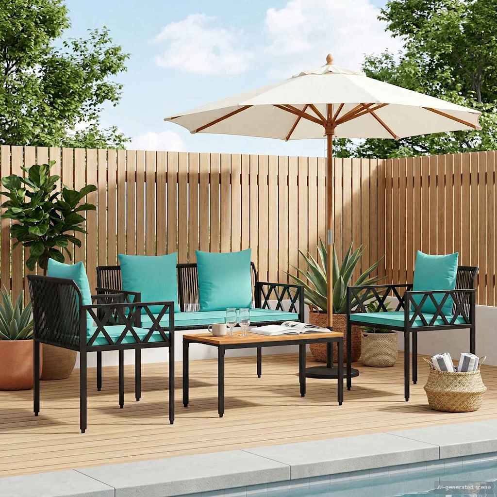 vidaXL Σετ Εξωτερικών Επίπλων 4 pcs Μαύρο και Τυρκουάζ συνθετικό ρατάν