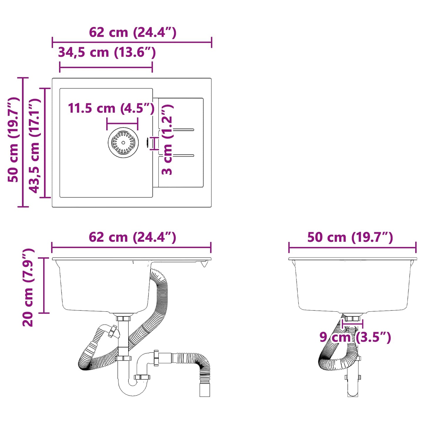 vidaXL Σιντρινο Μπεζ 620 x 500 mm 80% Χαλαζίας και 20% Ρητίνη