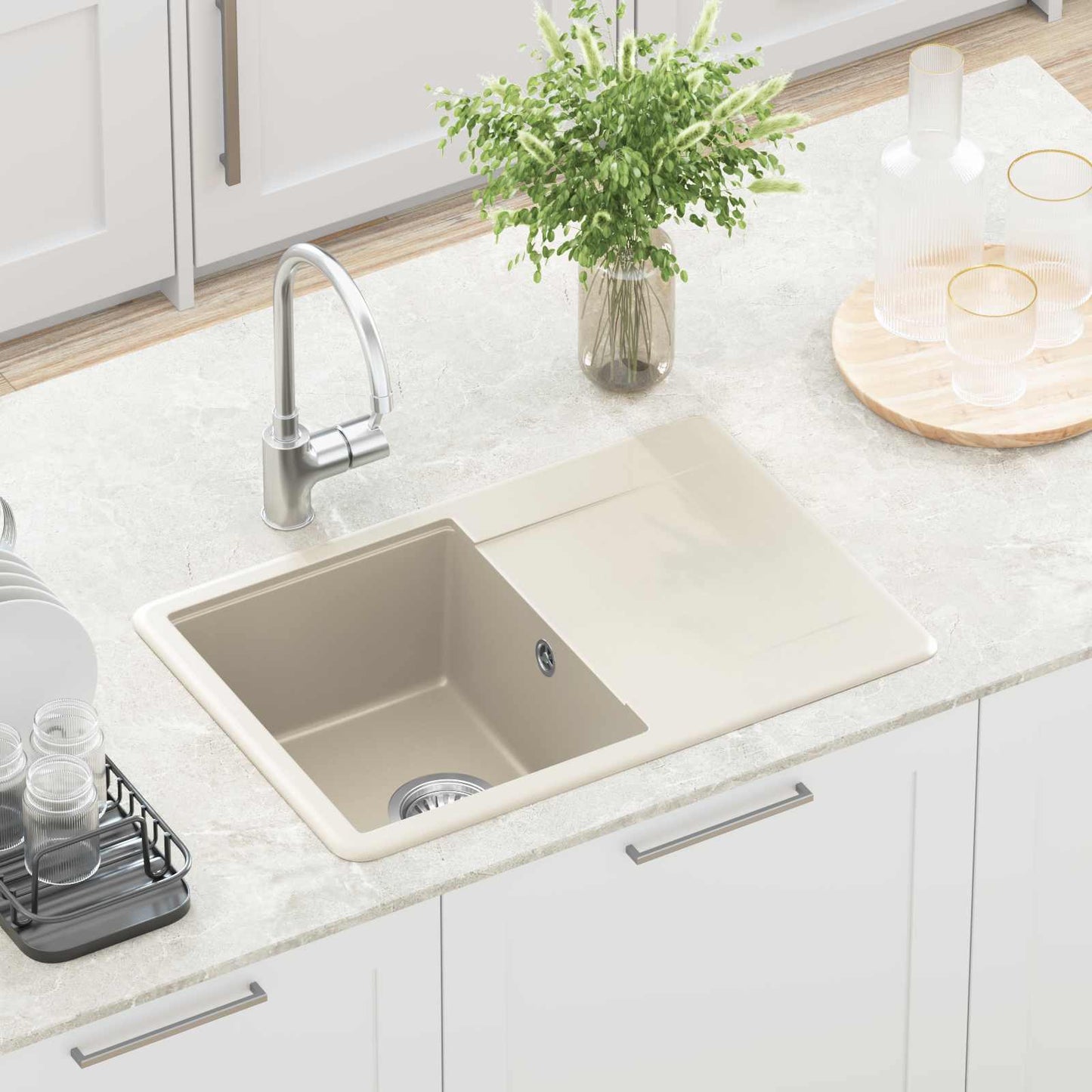 vidaXL Σιντρινο Μπεζ 670 x 460 mm 80% Χαλαζίας και 20% Ρητίνη