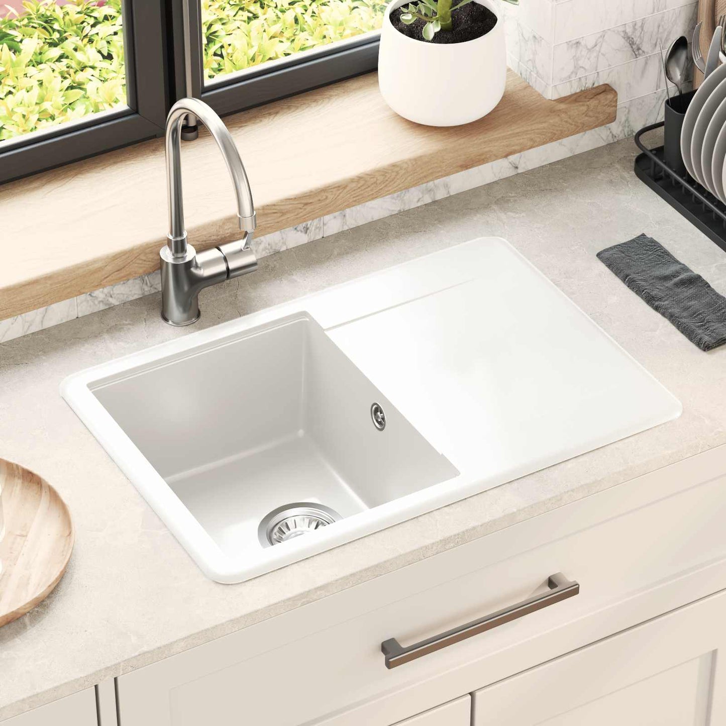 vidaXL Σιντρινο Λευκό 670 x 460 mm 80% Χαλαζίας και 20% Ρητίνη