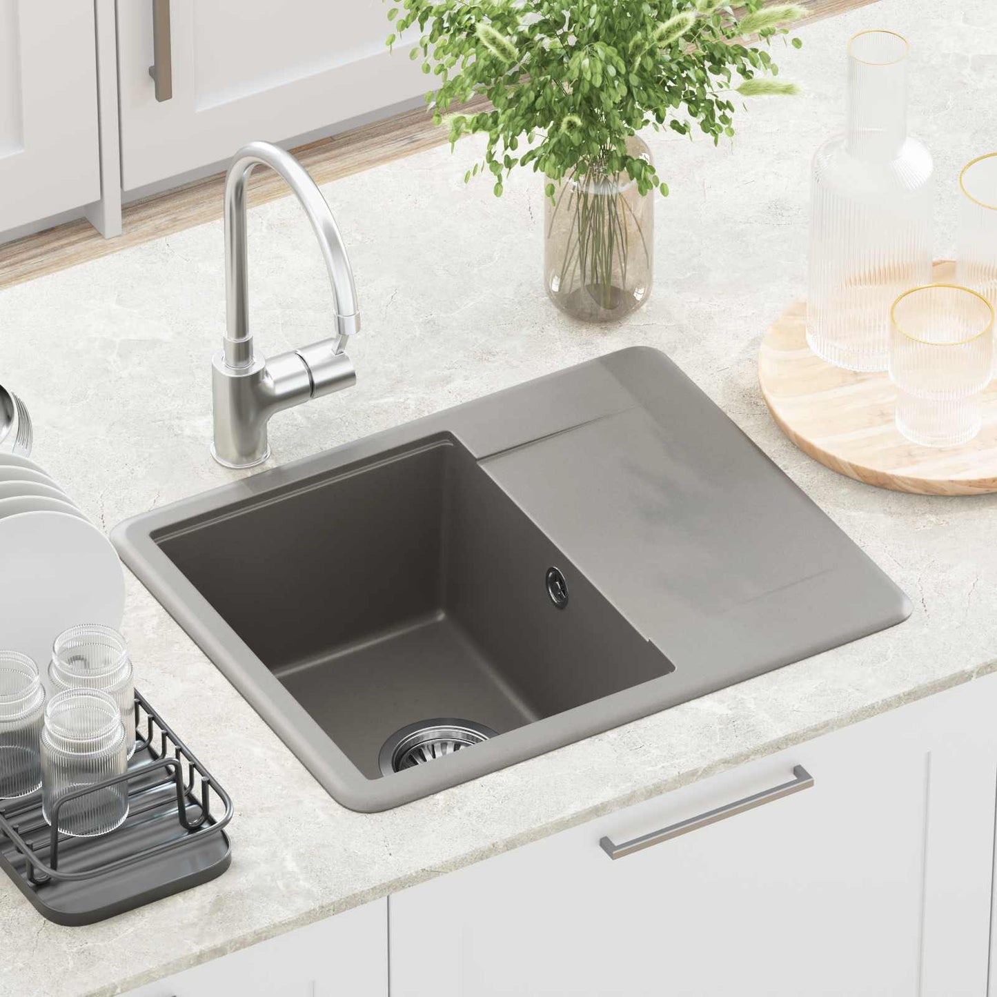 vidaXL Σιντρινο Γκρι 560 x 460 mm 80% Χαλαζίας και 20% Ρητίνη