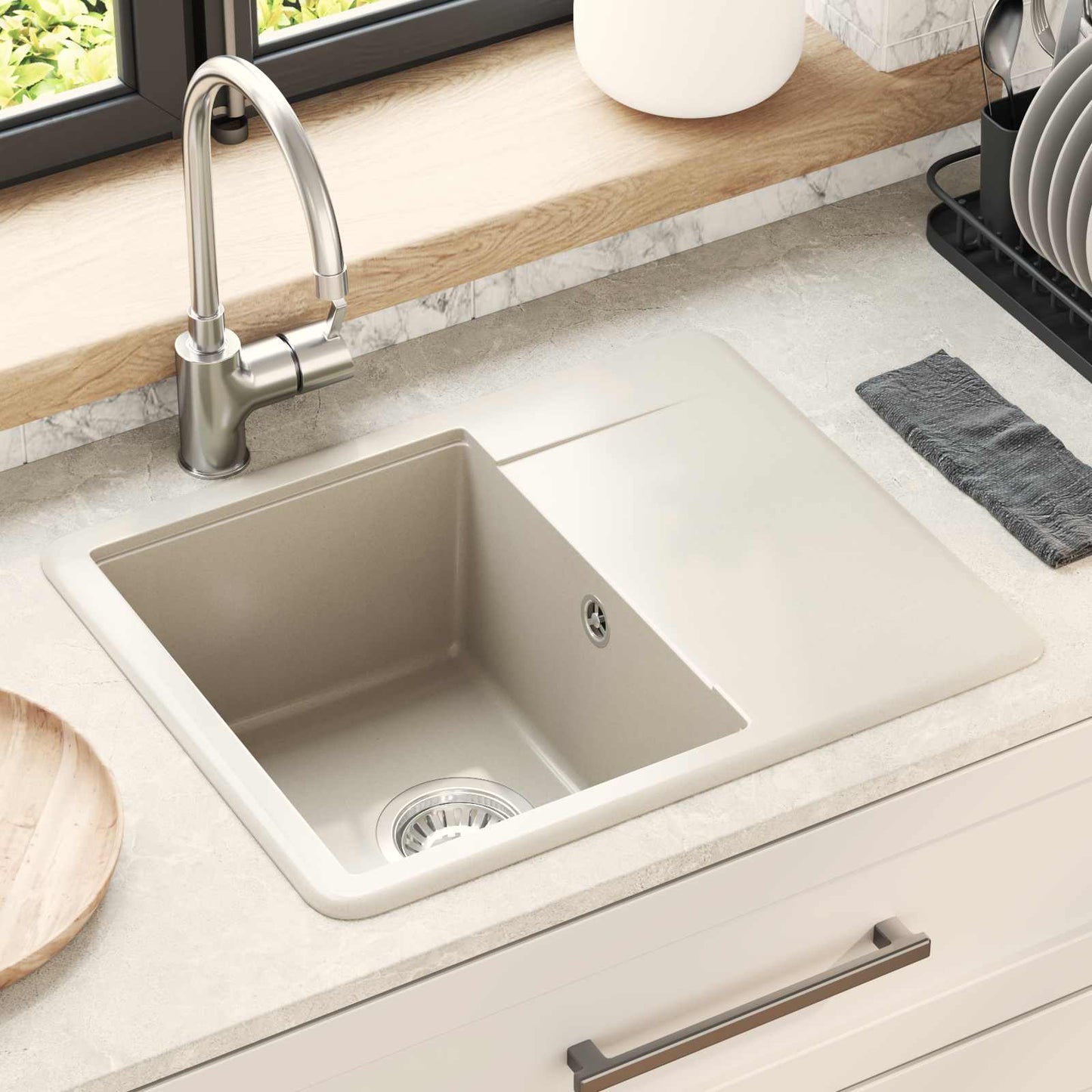 vidaXL Σιντρινο Μπεζ 560 x 460 mm 80% Χαλαζίας και 20% Ρητίνη