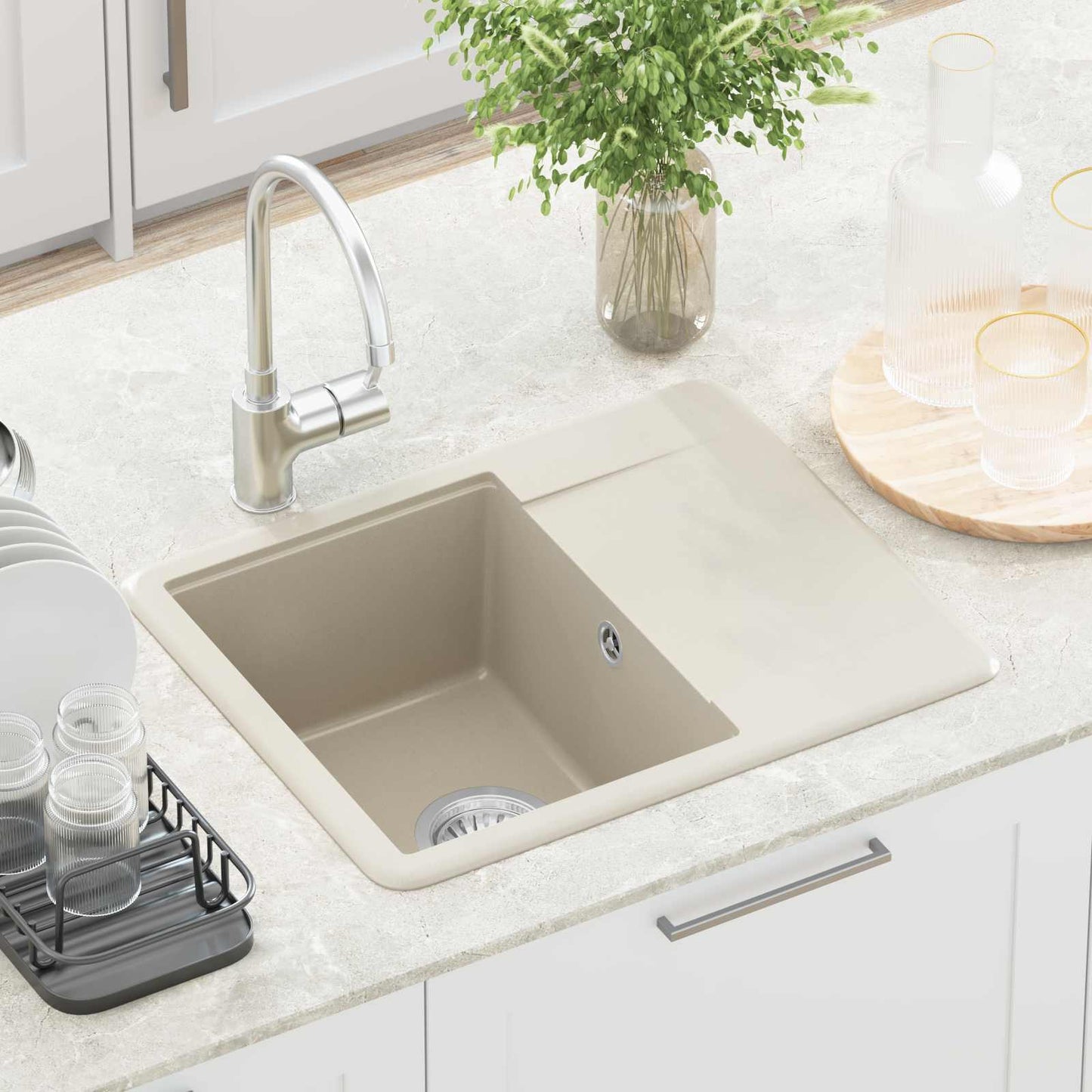 vidaXL Σιντρινο Μπεζ 560 x 460 mm 80% Χαλαζίας και 20% Ρητίνη