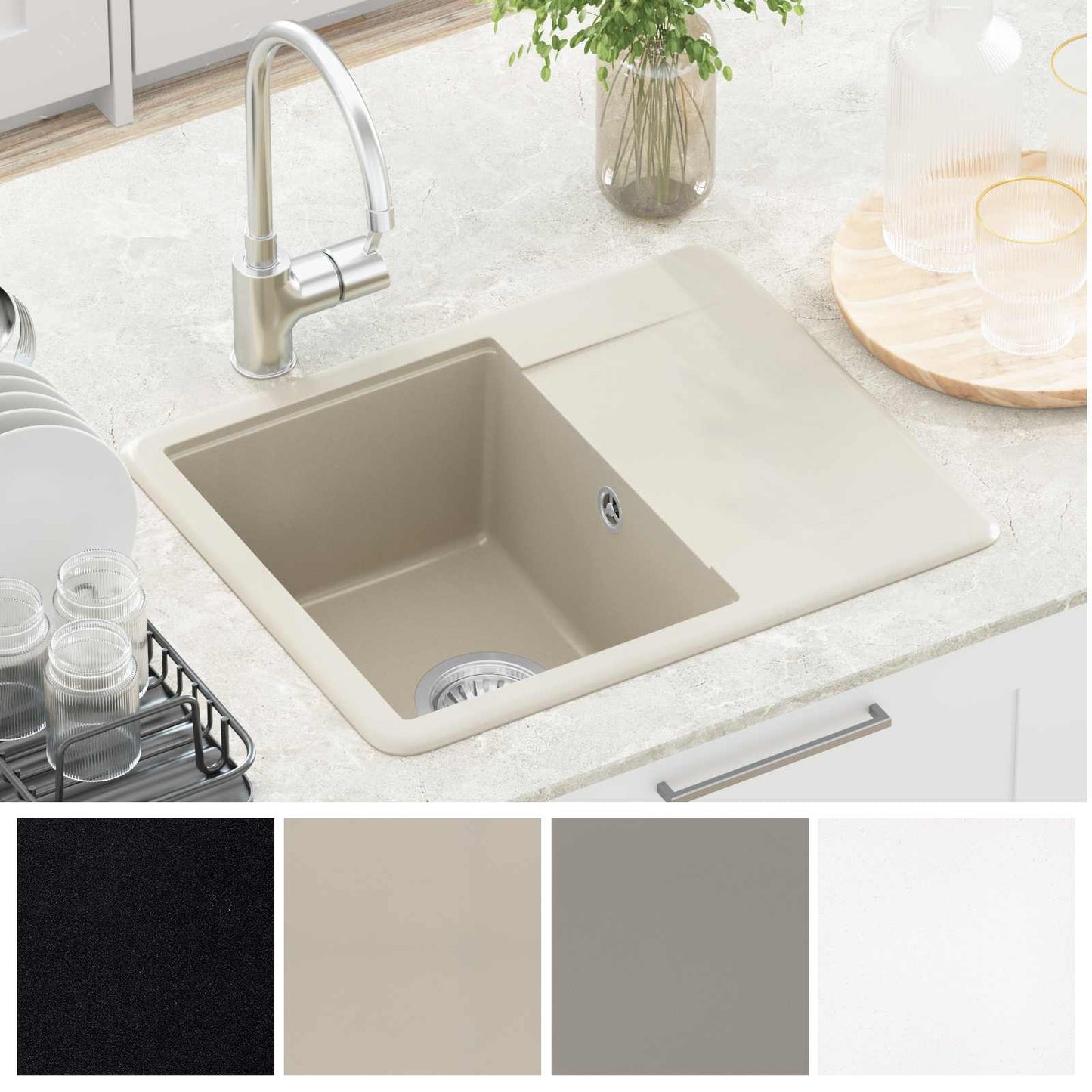 vidaXL Σιντρινο Μπεζ 560 x 460 mm 80% Χαλαζίας και 20% Ρητίνη