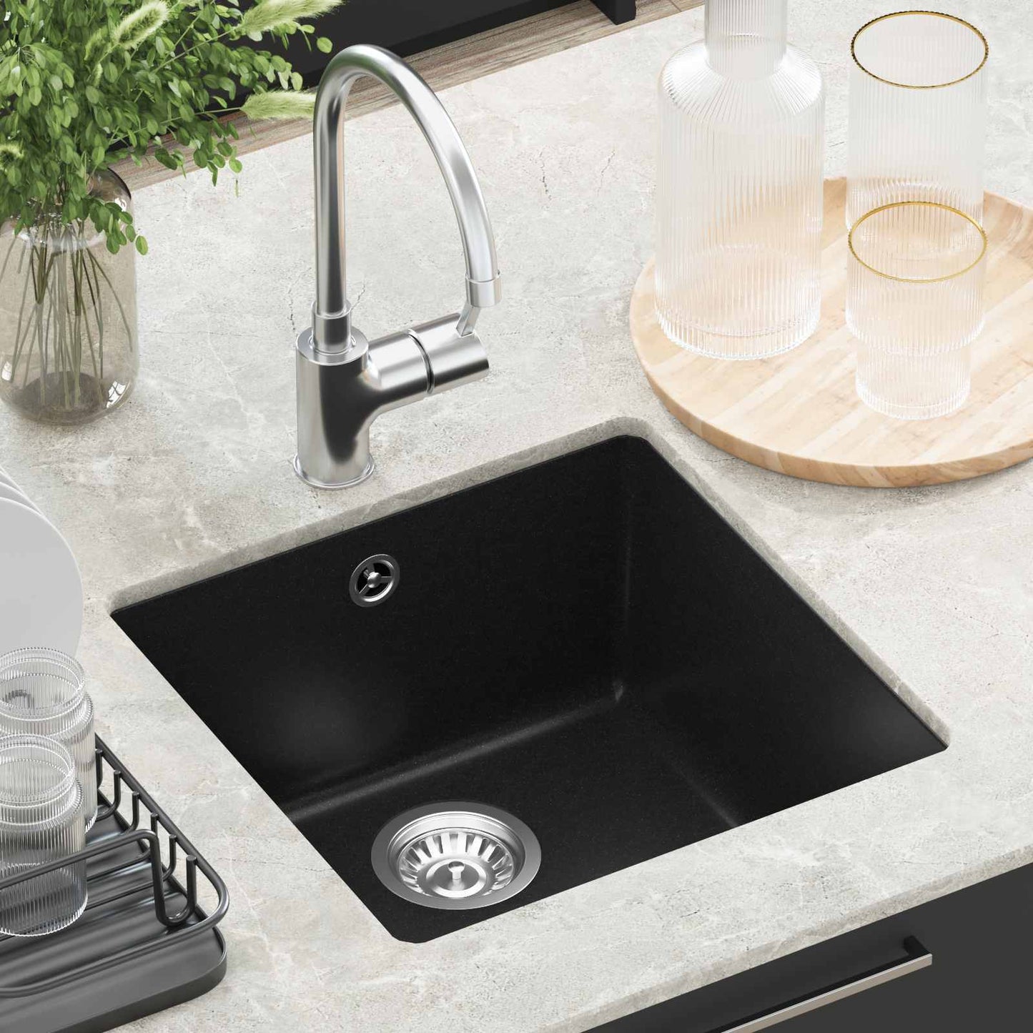 vidaXL Σιντρινο Μαύρο 430 x 460 mm 80% Χαλαζίας και 20% Ρητίνη