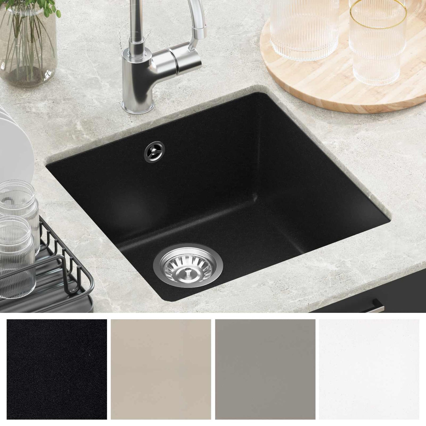 vidaXL Σιντρινο Μαύρο 430 x 460 mm 80% Χαλαζίας και 20% Ρητίνη