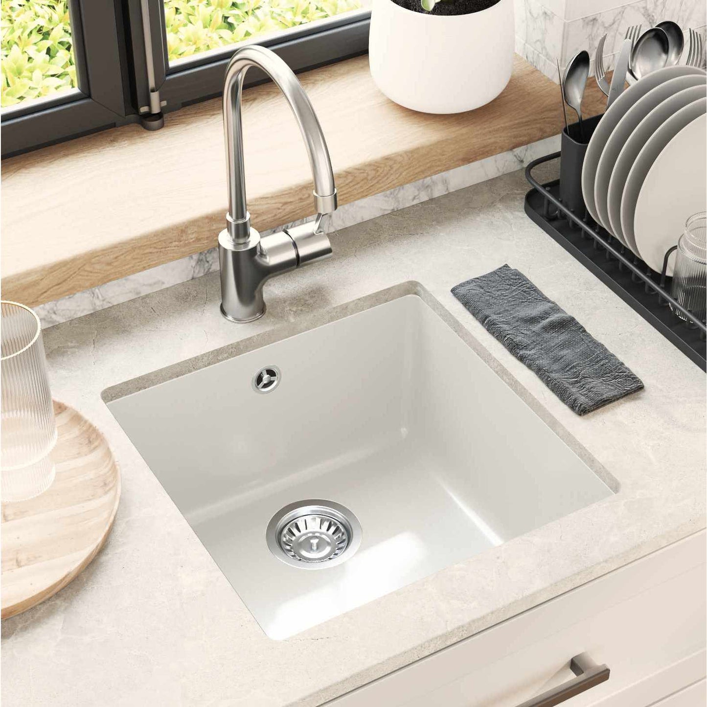 vidaXL Σιντρινο Λευκό 430 x 460 mm 80% Χαλαζίας και 20% Ρητίνη