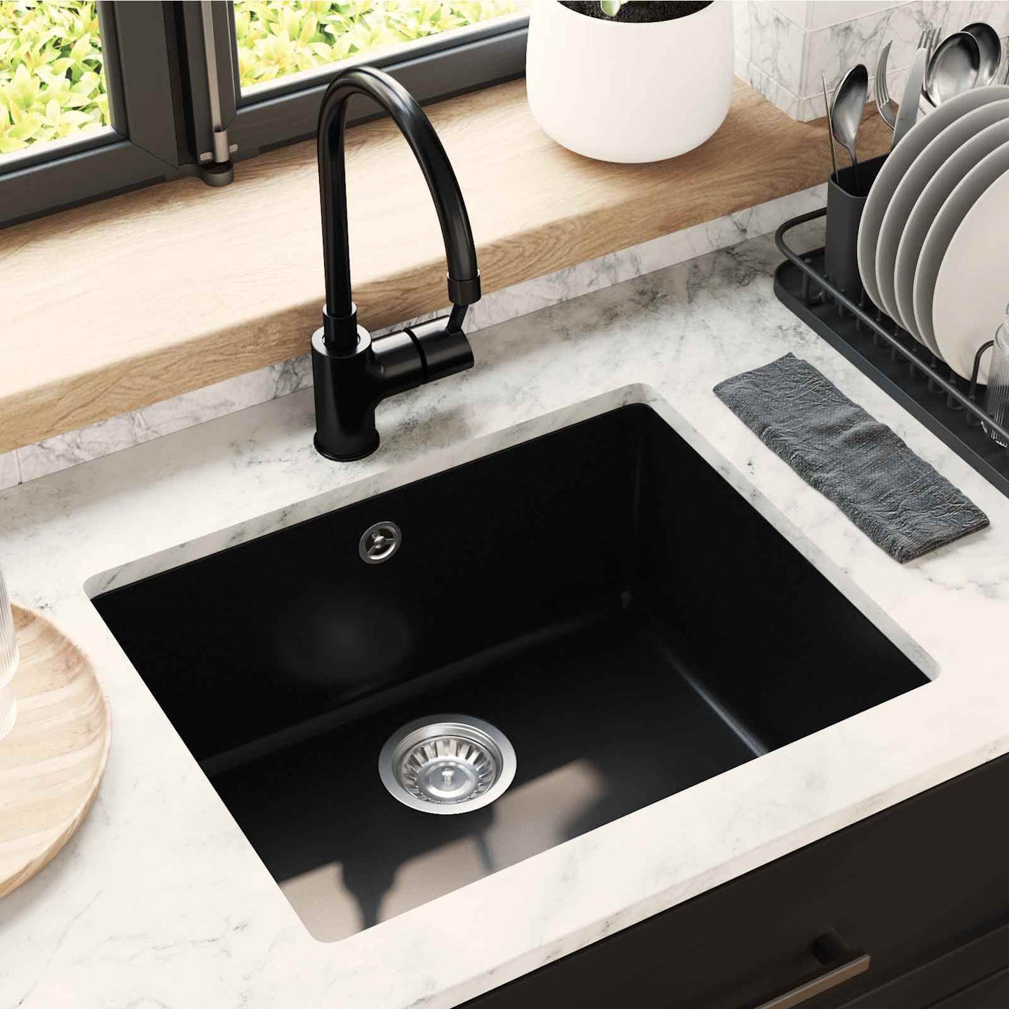 vidaXL Σιντρινο Μαύρο 530 x 460 mm 80% Χαλαζίας και 20% Ρητίνη