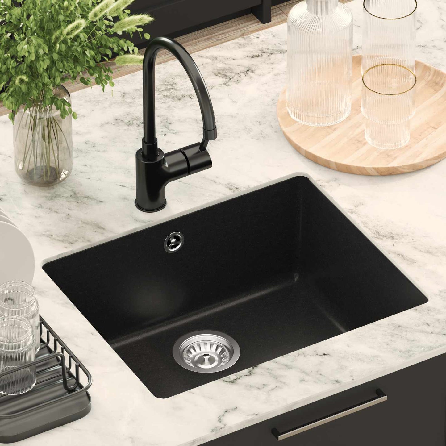 vidaXL Σιντρινο Μαύρο 530 x 460 mm 80% Χαλαζίας και 20% Ρητίνη