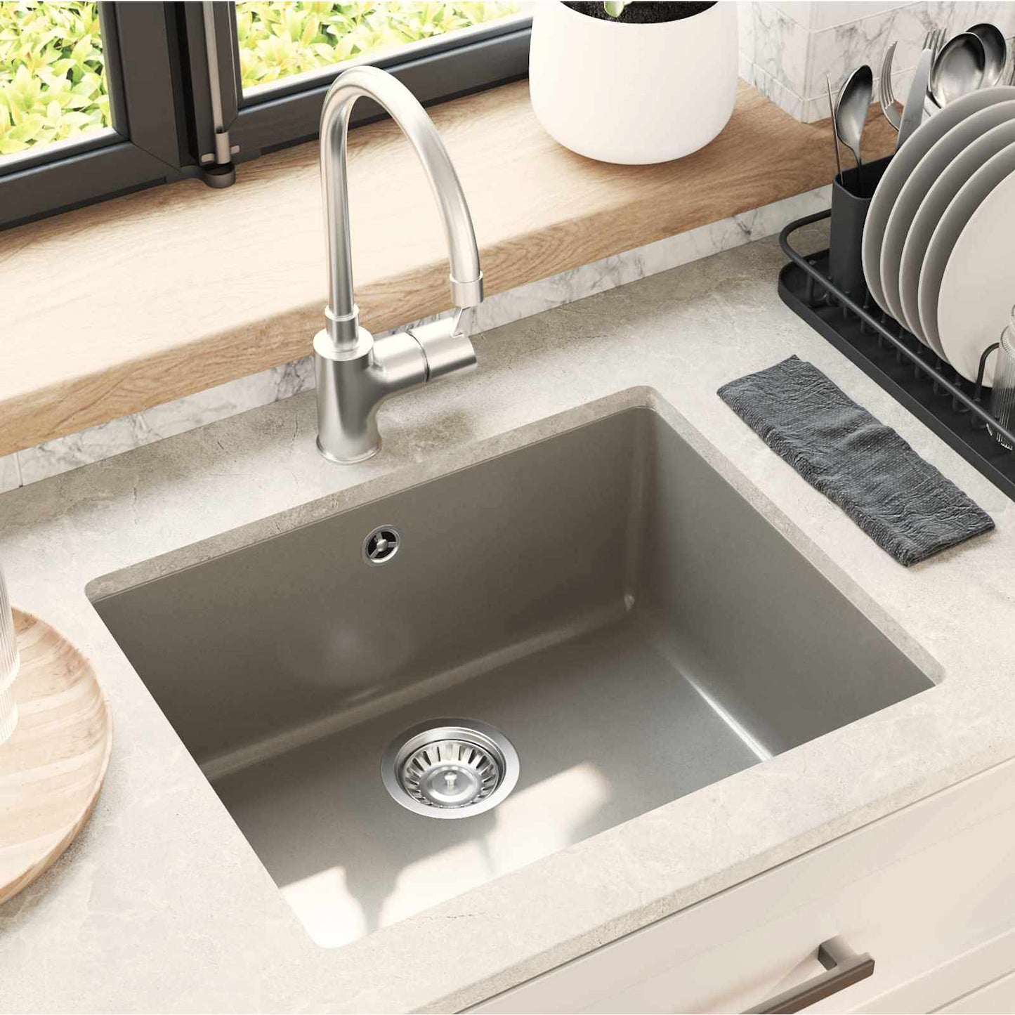 vidaXL Σιντρινο Γκρι 530 x 460 mm 80% Χαλαζίας και 20% Ρητίνη