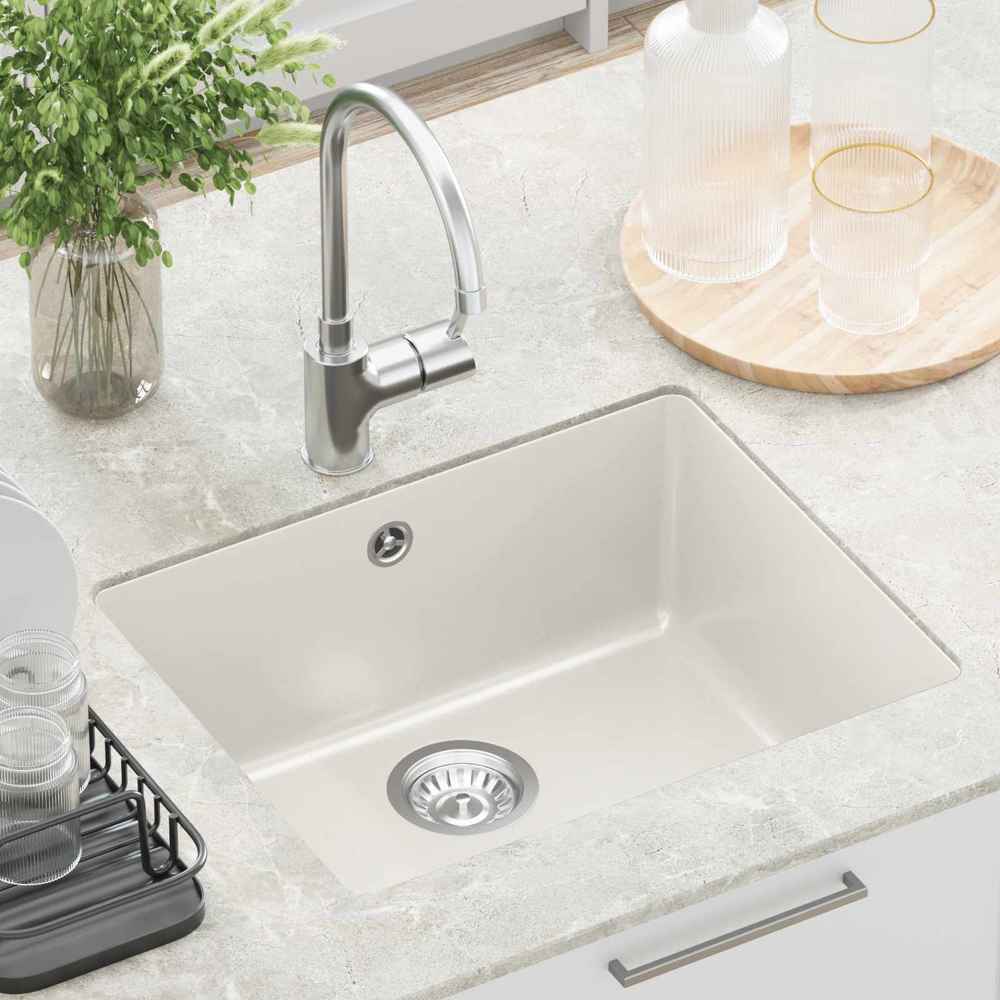 vidaXL Σιντρινο Λευκό 530 x 460 mm 80% Χαλαζίας και 20% Ρητίνη