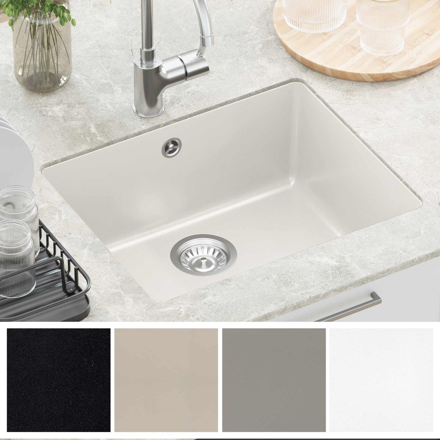 vidaXL Σιντρινο Λευκό 530 x 460 mm 80% Χαλαζίας και 20% Ρητίνη