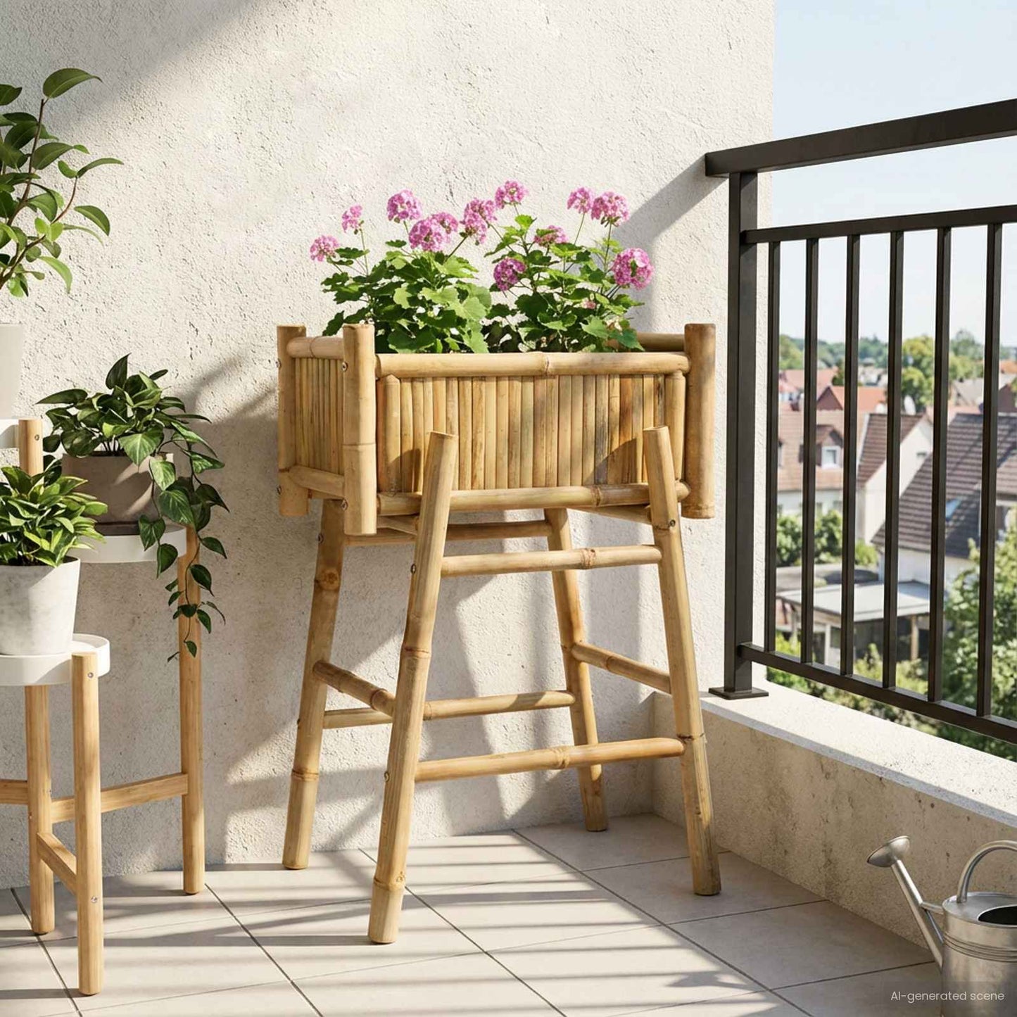 vidaXL Γλάστρα Κήπου με Βάση Φυσικό 50 x 38 x 74 εκ Μπαμπού
