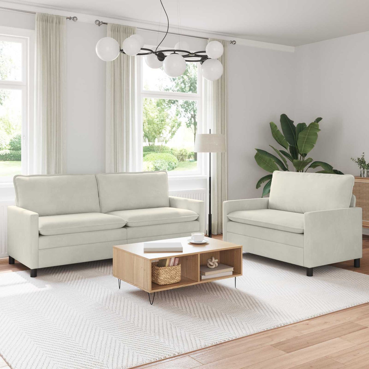 vidaXL Σετ Καναπέ 2 pcs Κρεμ Βελούδο