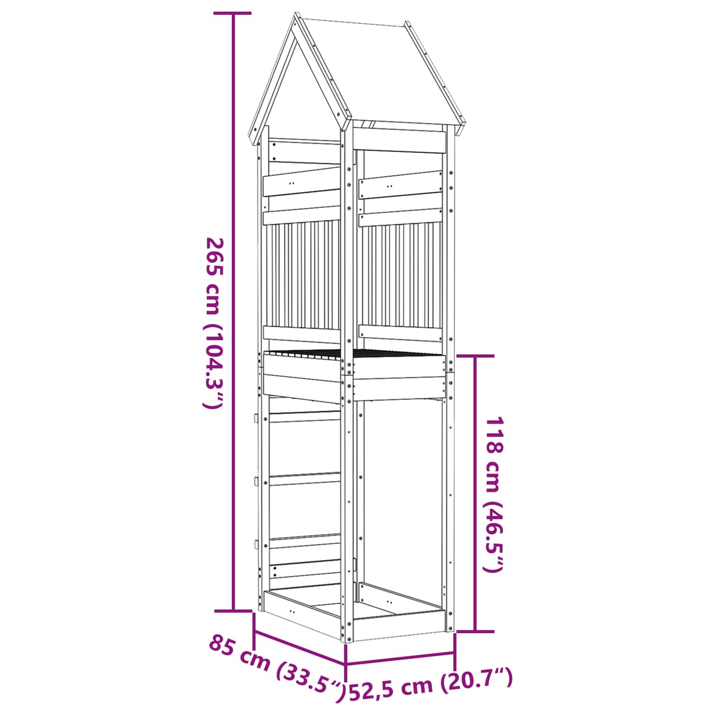 vidaXL Πύργος Παιχνιδιού Καφέ 52,5 x 85 x 265 εκ. Στερεά ξυλεία πεύκου