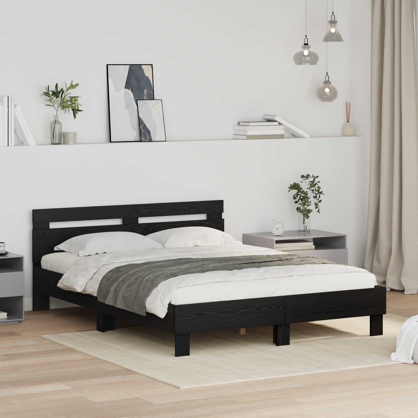vidaXL Σκελετός Κρεβατιού Μαύρη Οξυά 160 x 200 cm Επεξεργασμένο ξύλο