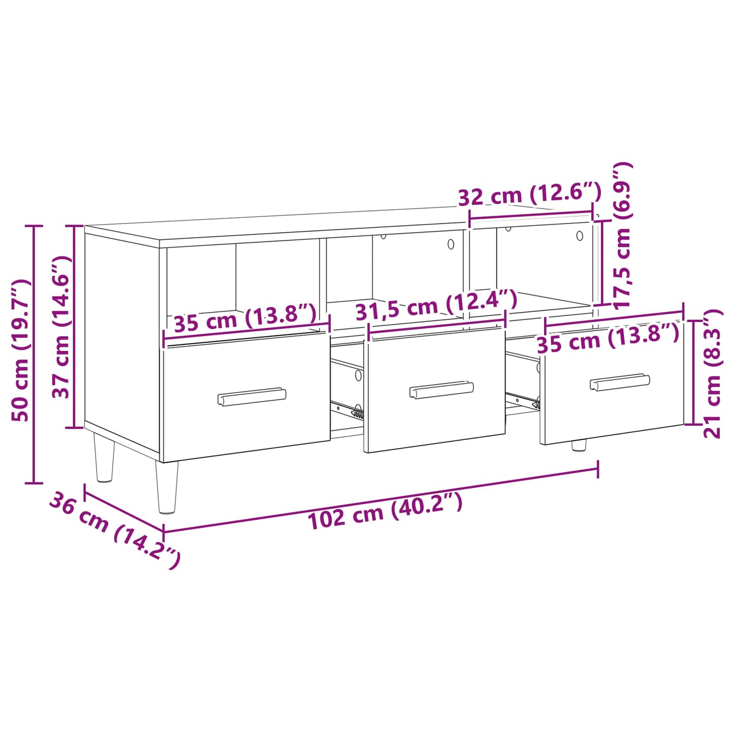 vidaXL Ντουλάπι TV 102 x 36 x 50 εκ Καρυδιά Χειροποίητης Εργασίας