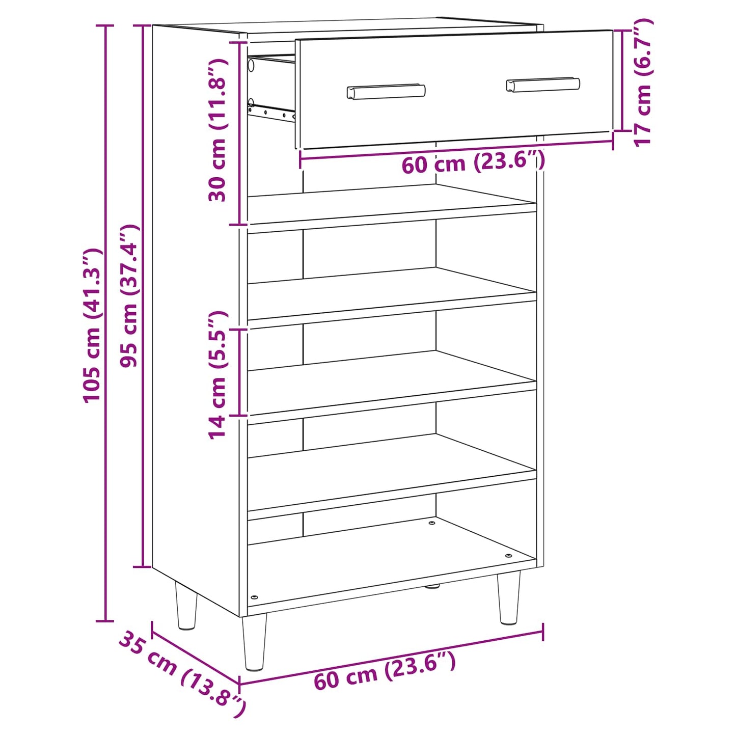 vidaXL Ντουλάπα Παπουτσιών με συρτάρι Μαύρη Οξυά 60 x 35 x 105 εκ