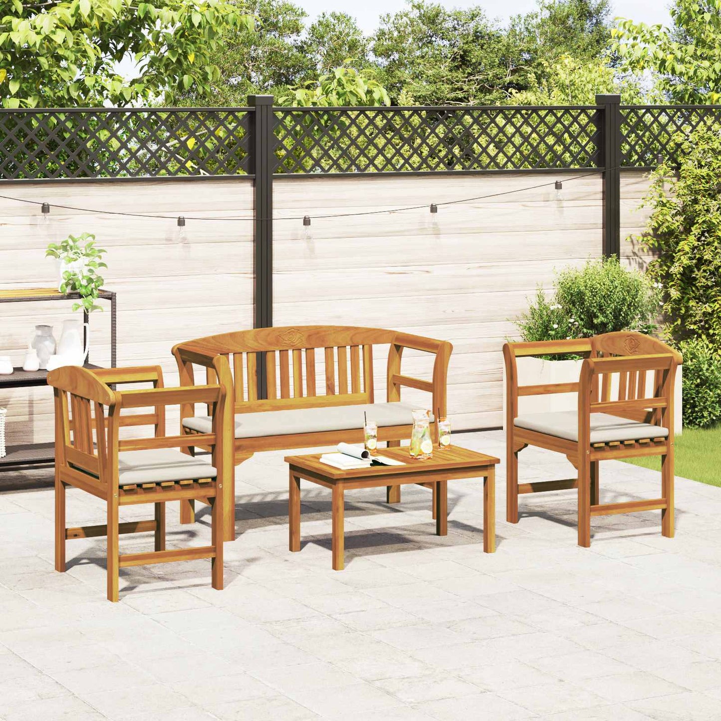 vidaXL Σετ καναπέ κήπου ροζ με μαξιλάρι 4 pcs Στερεό Ξύλο Ακακίας