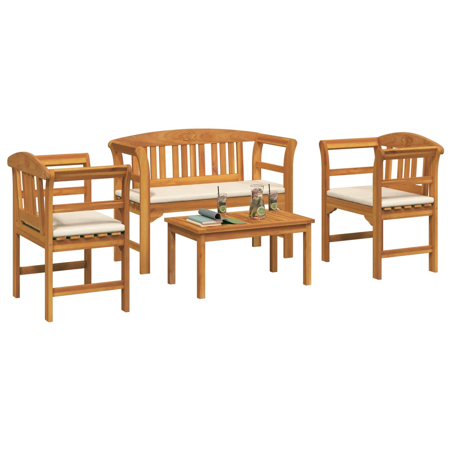 vidaXL Σετ καναπέ κήπου ροζ με μαξιλάρι 4 pcs Στερεό Ξύλο Ακακίας