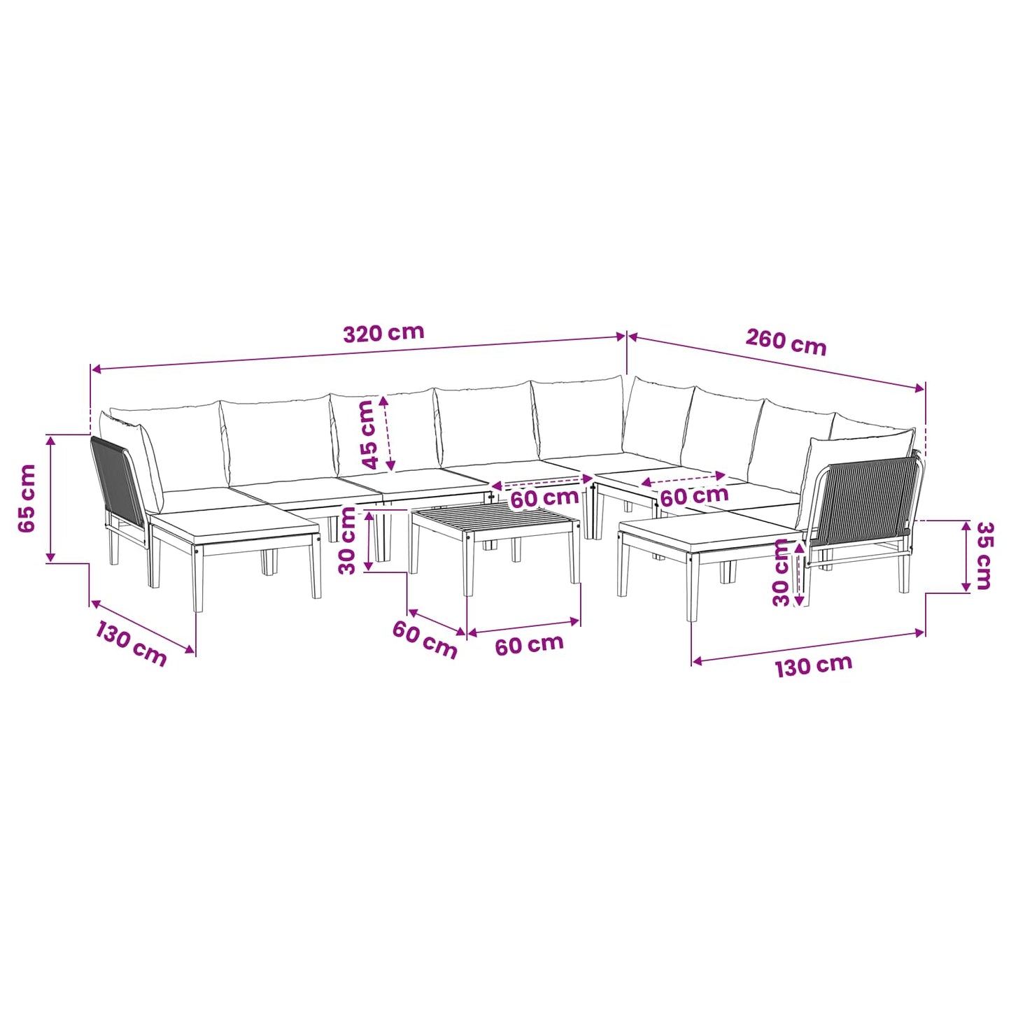 vidaXL 11 pcs Στερεό Acacia Ξύλο & Σχοινί Φυσικό