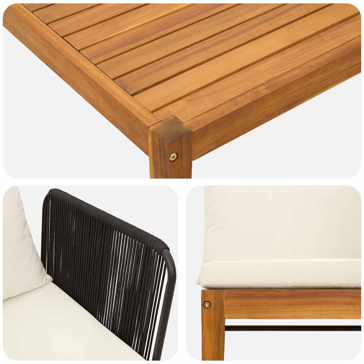 vidaXL 5 pcs Στερεό Acacia Ξύλο & Σχοινί Φυσικό