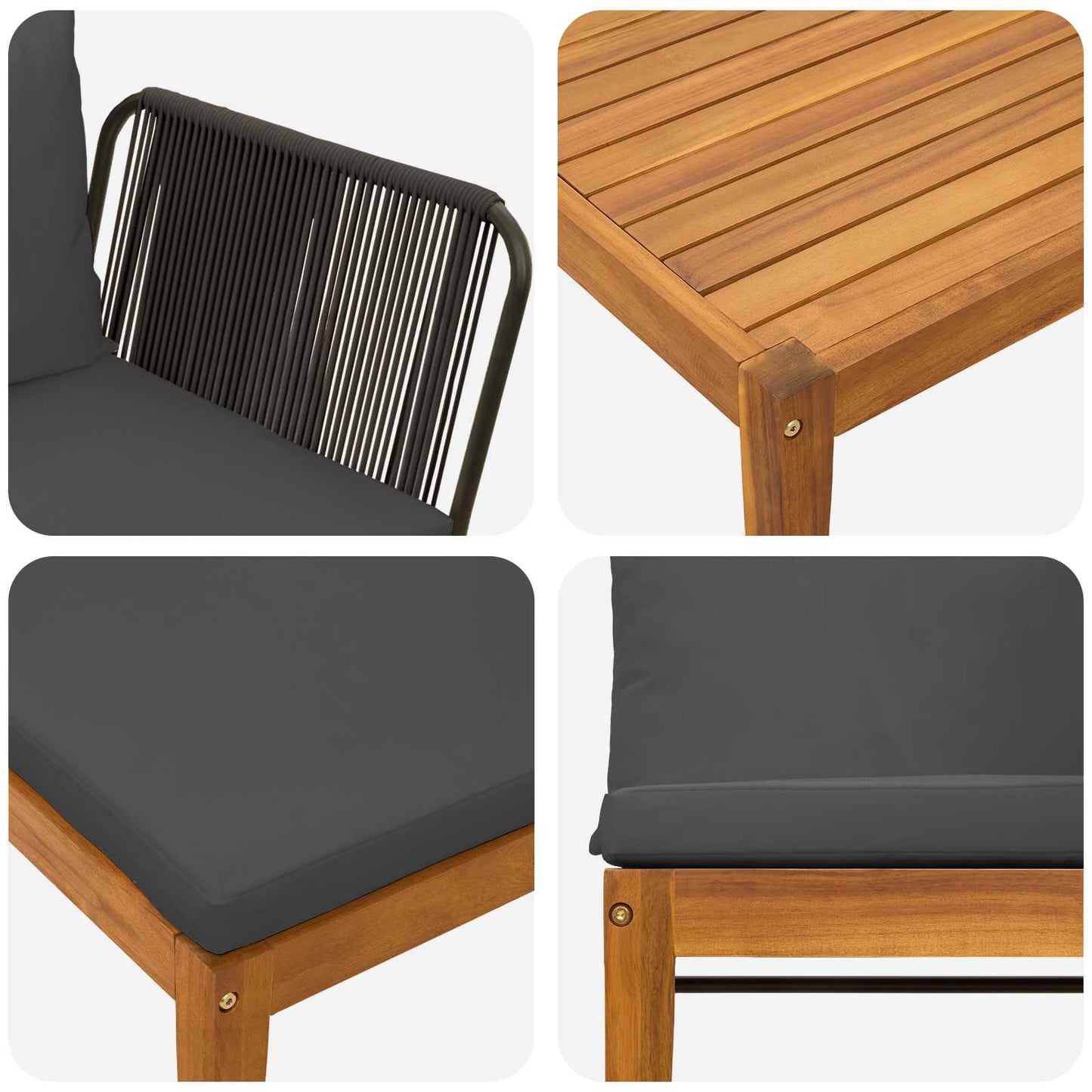 vidaXL 4 pcs Στερεό Acacia Ξύλο & Σχοινί Φυσικό