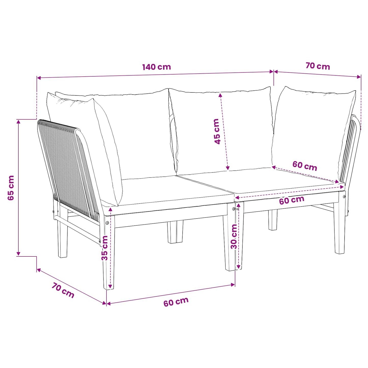 vidaXL 2 pcs Στερεό Acacia Ξύλο & Σχοινί Φυσικό