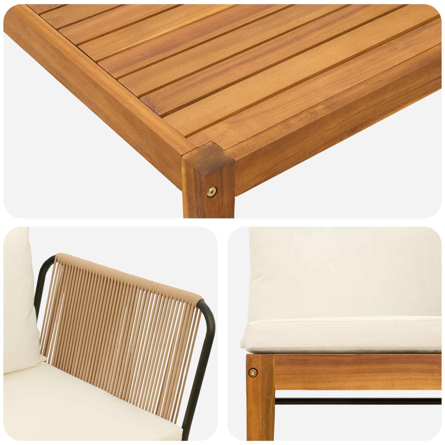 vidaXL 7 pcs Στερεό Acacia Ξύλο & Σχοινί Φυσικό
