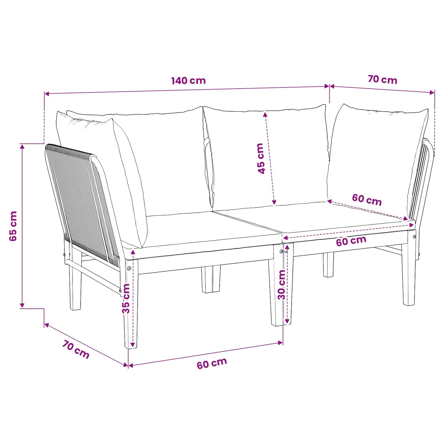 vidaXL 2 pcs Στερεό Acacia Ξύλο & Σχοινί Φυσικό
