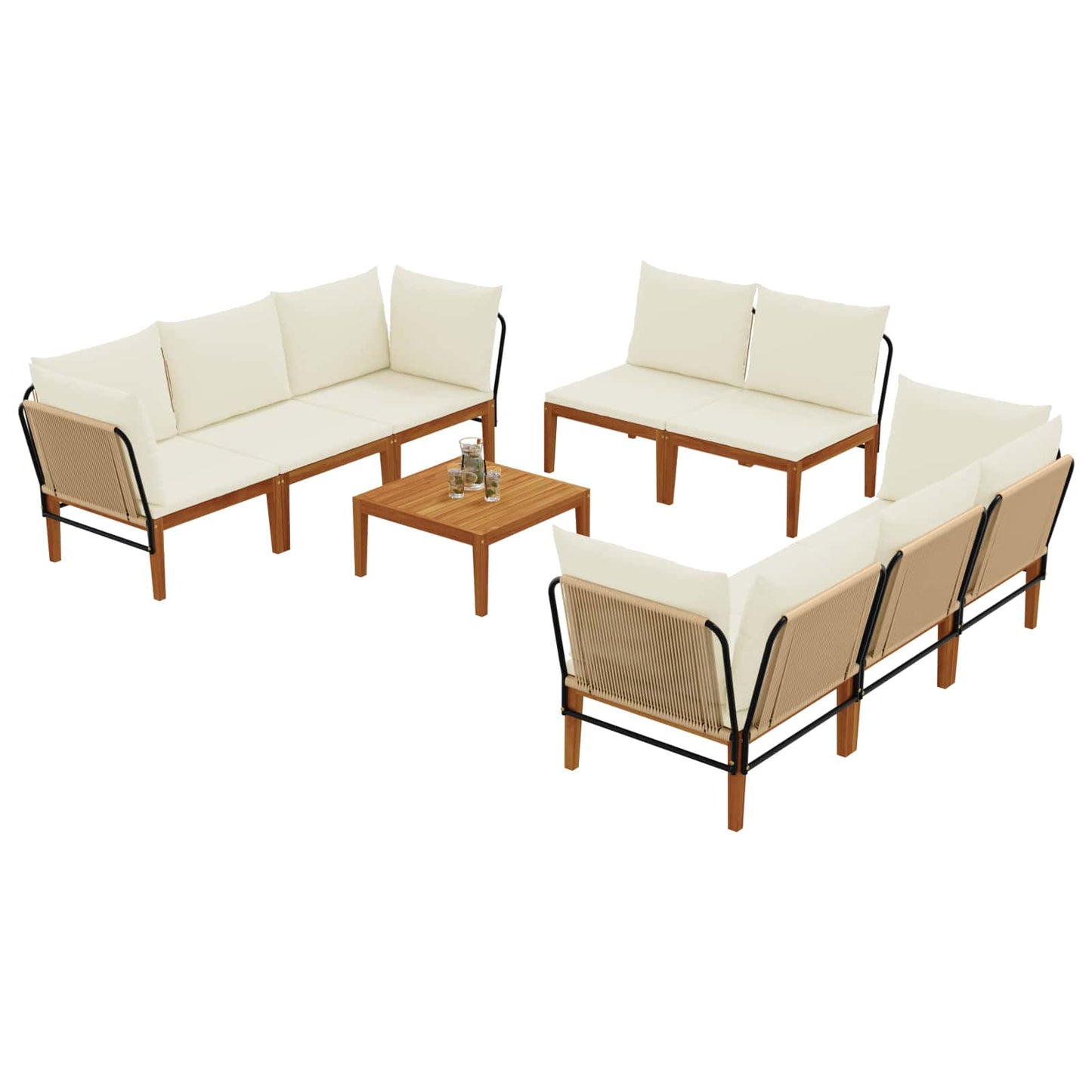 vidaXL 9 pcs Στερεό Acacia Ξύλο & Σχοινί Φυσικό